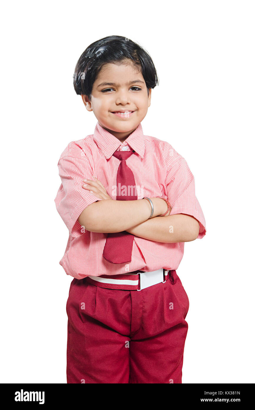 Happy 1 Indian Little Girl Arms Crossed Standing White Background Stock Photo Alamy