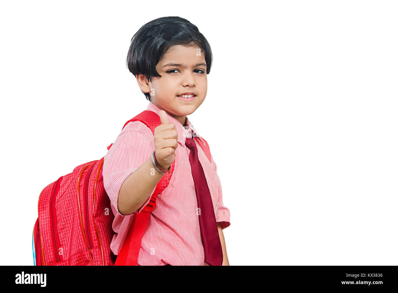 1 Indian School Kid Girl Showing Thumbs up Success Education Stock Photo