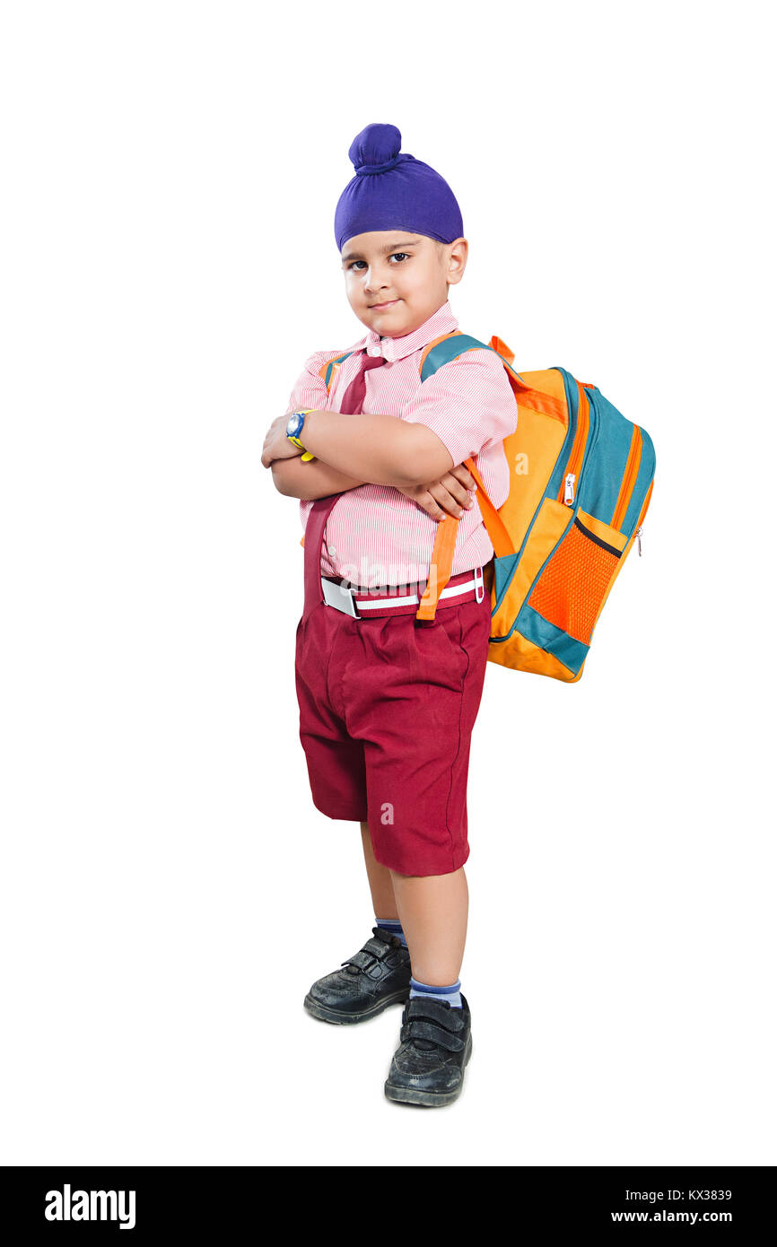 Attitude 1 Indian School Little Boy Arms Crossed Standing Pose Stock Photo
