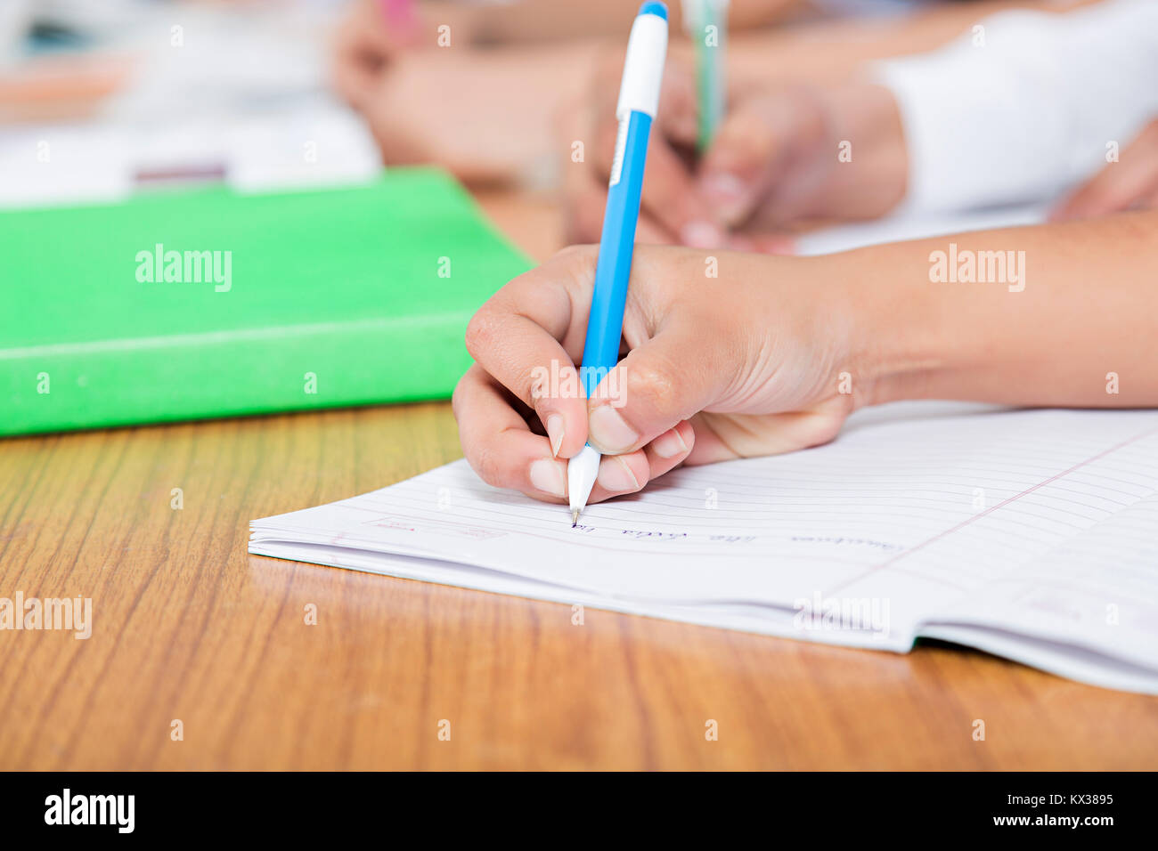 1 School Student Writing Notebook Education Learning Close-Up Stock Photo