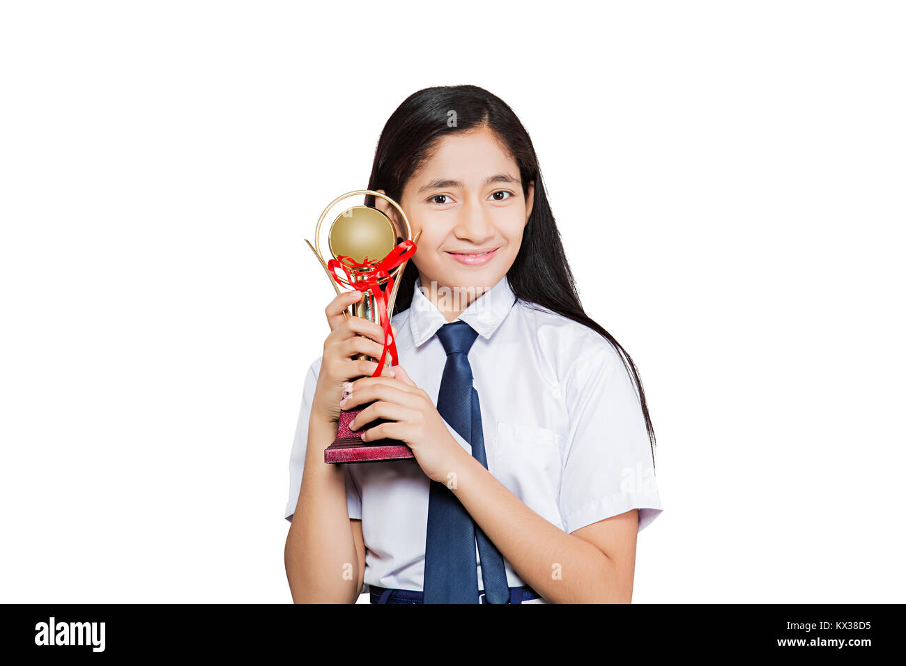 1 Indian Teenager School Girl Student Showing Victory Trophy Success Stock Photo