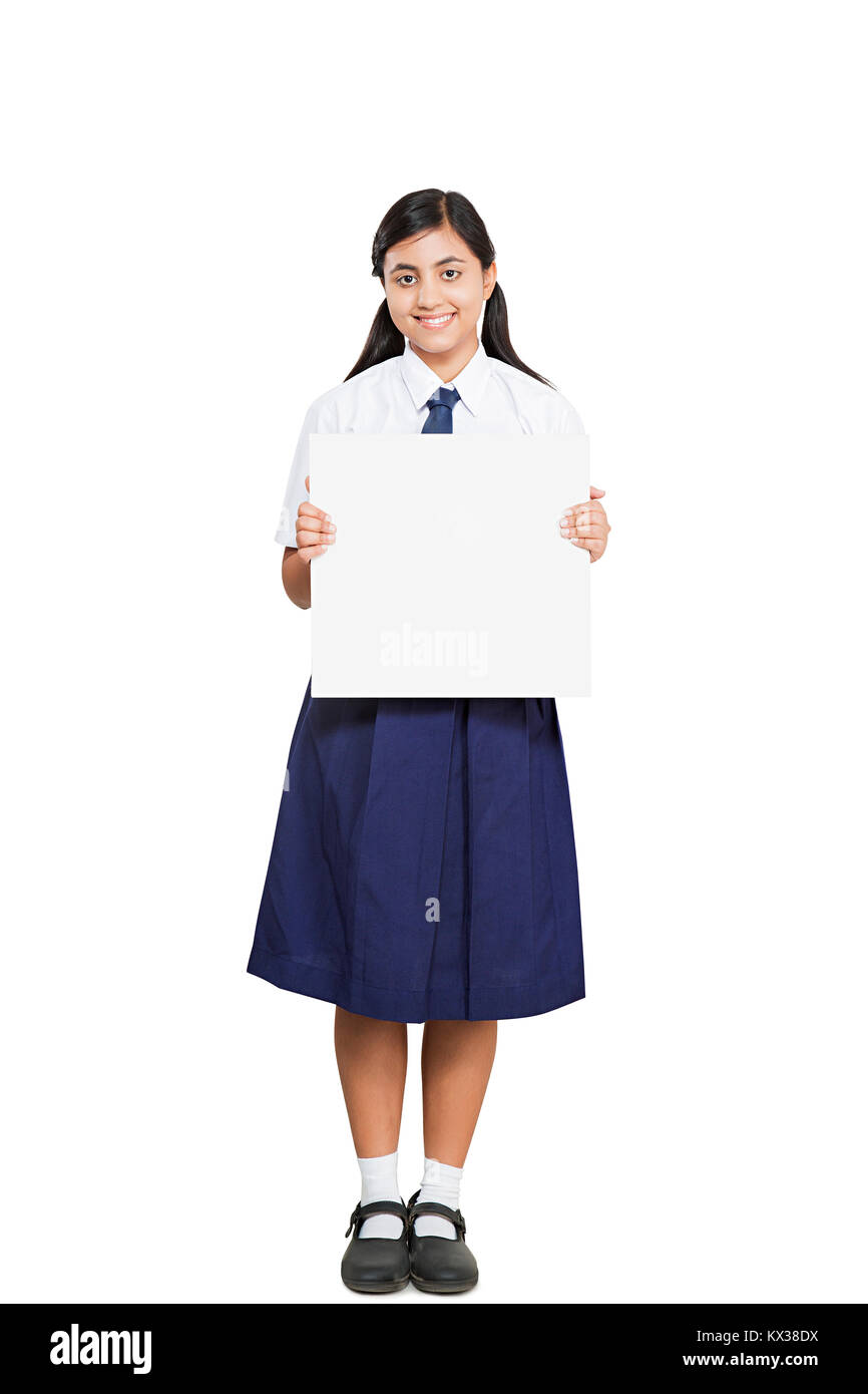 1 Indian Teenager Girl High School Student Showing White Board Stock Photo