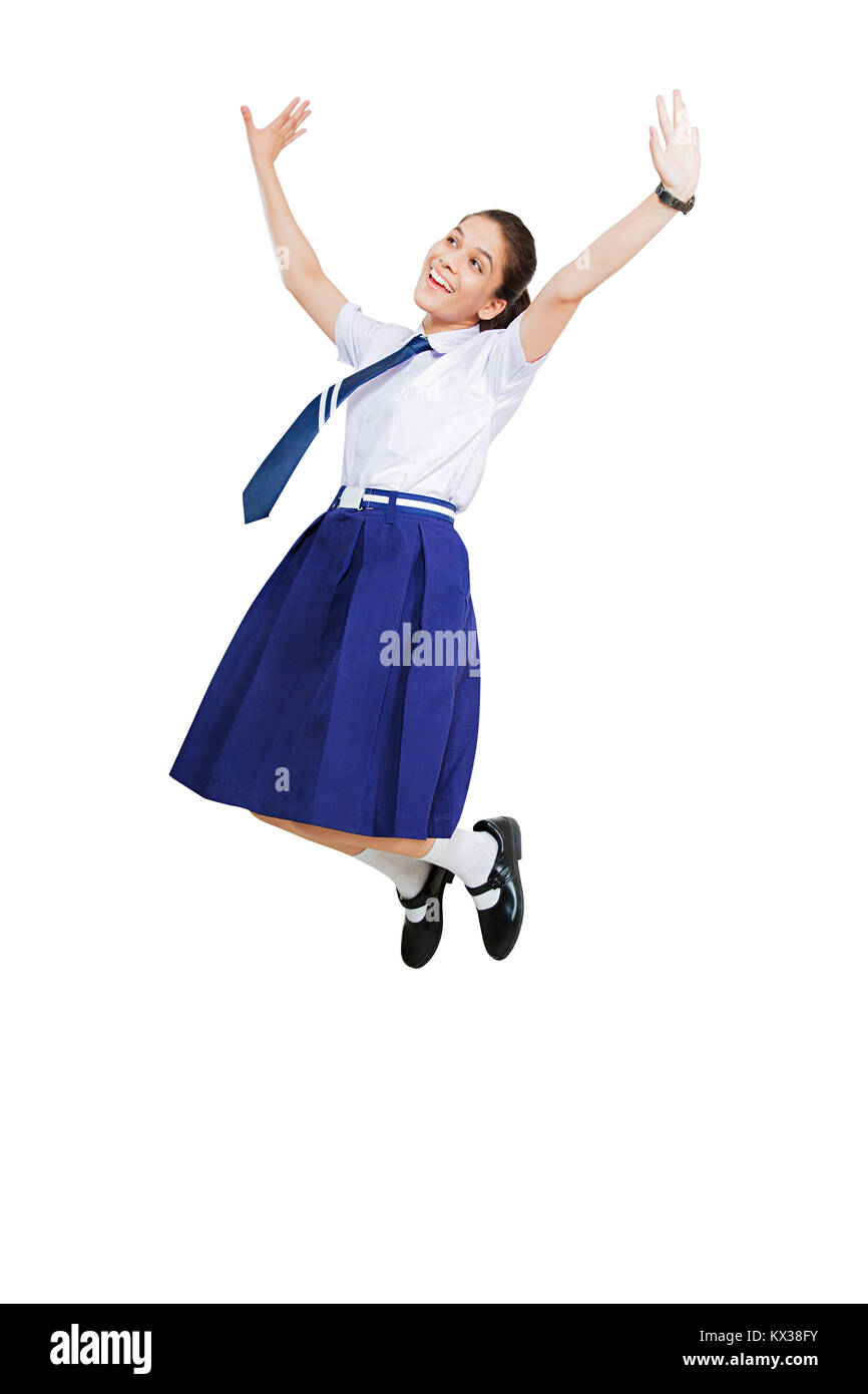 1 Indian Teenager Girl School Student Jumping Successful Celebrating Stock Photo