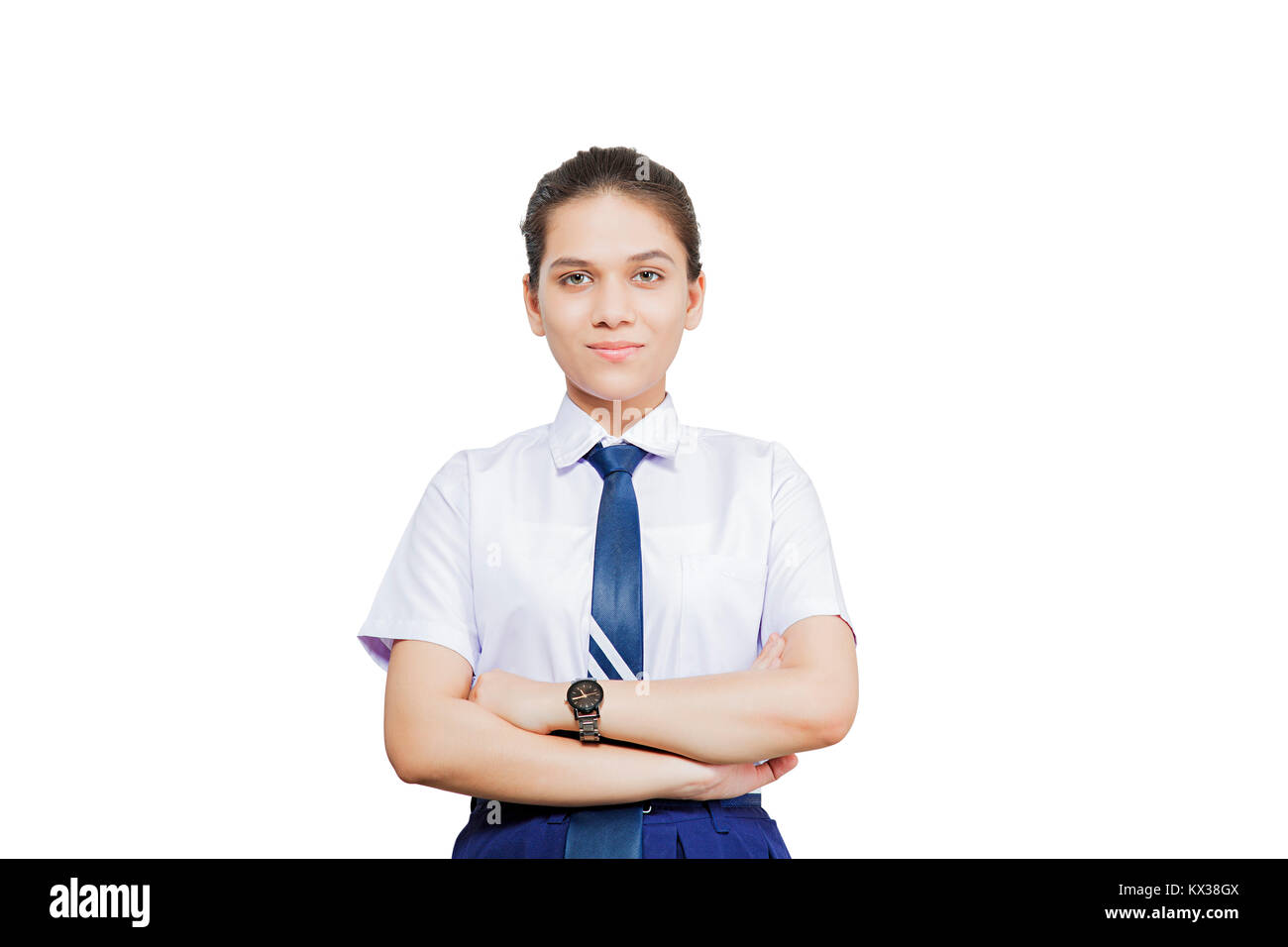 1 Indian High School Girl Student Arms Crossed Standing Uniform Stock Photo