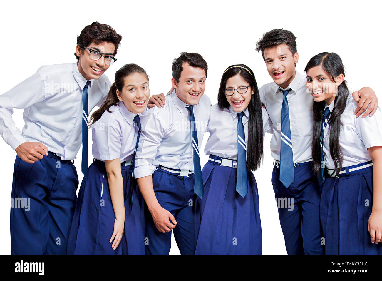 Happy Indian Group Teenagers School Students Friends Standing Together Enjoying Stock Photo