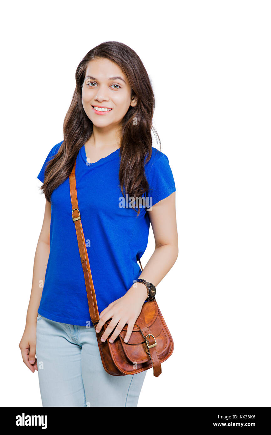 1 Indian Teenager Girl College Student Standing In Studio Shot Stock Photo