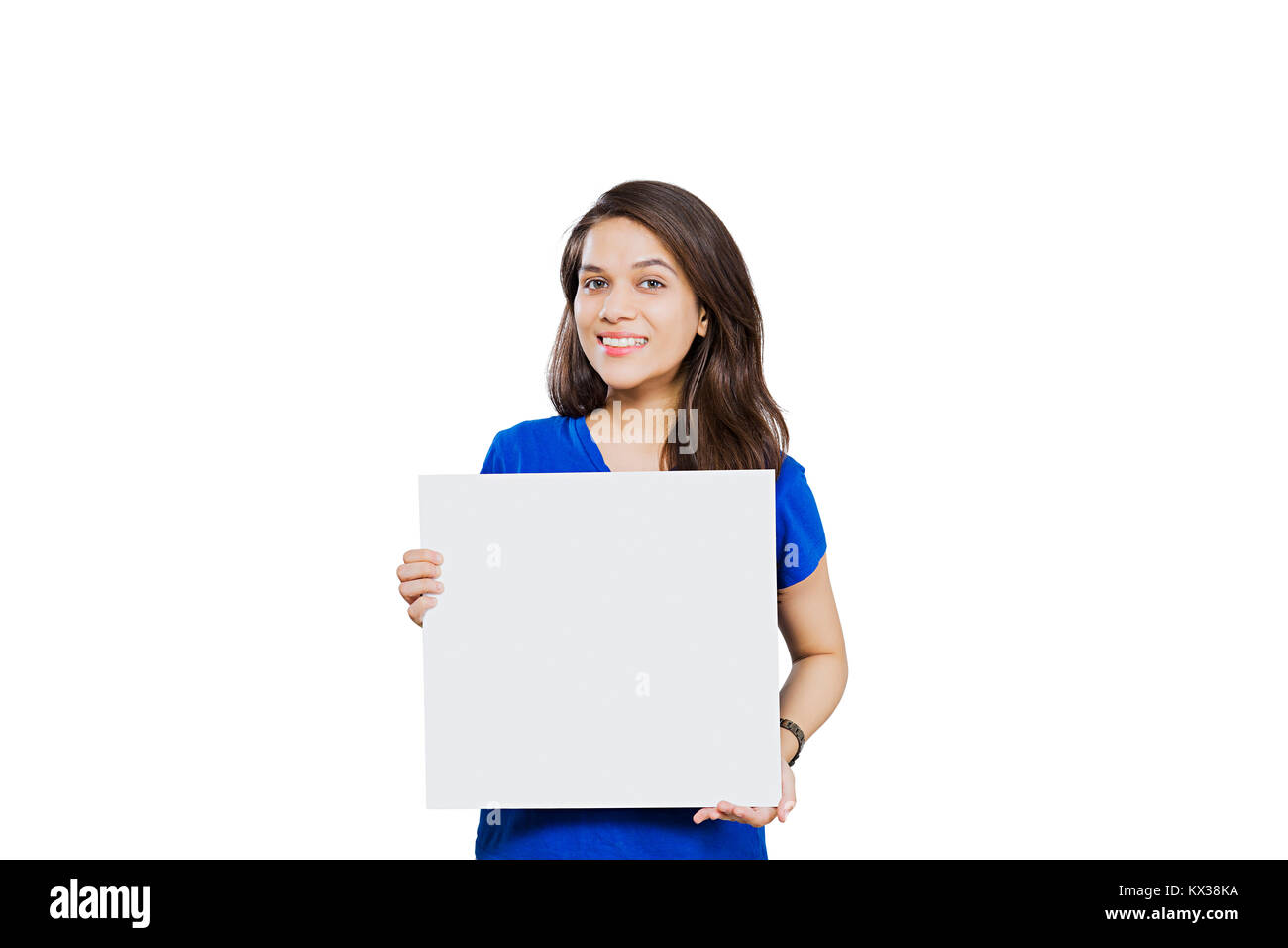 1 Indian Young Woman College Student Showing White Board Stock Photo