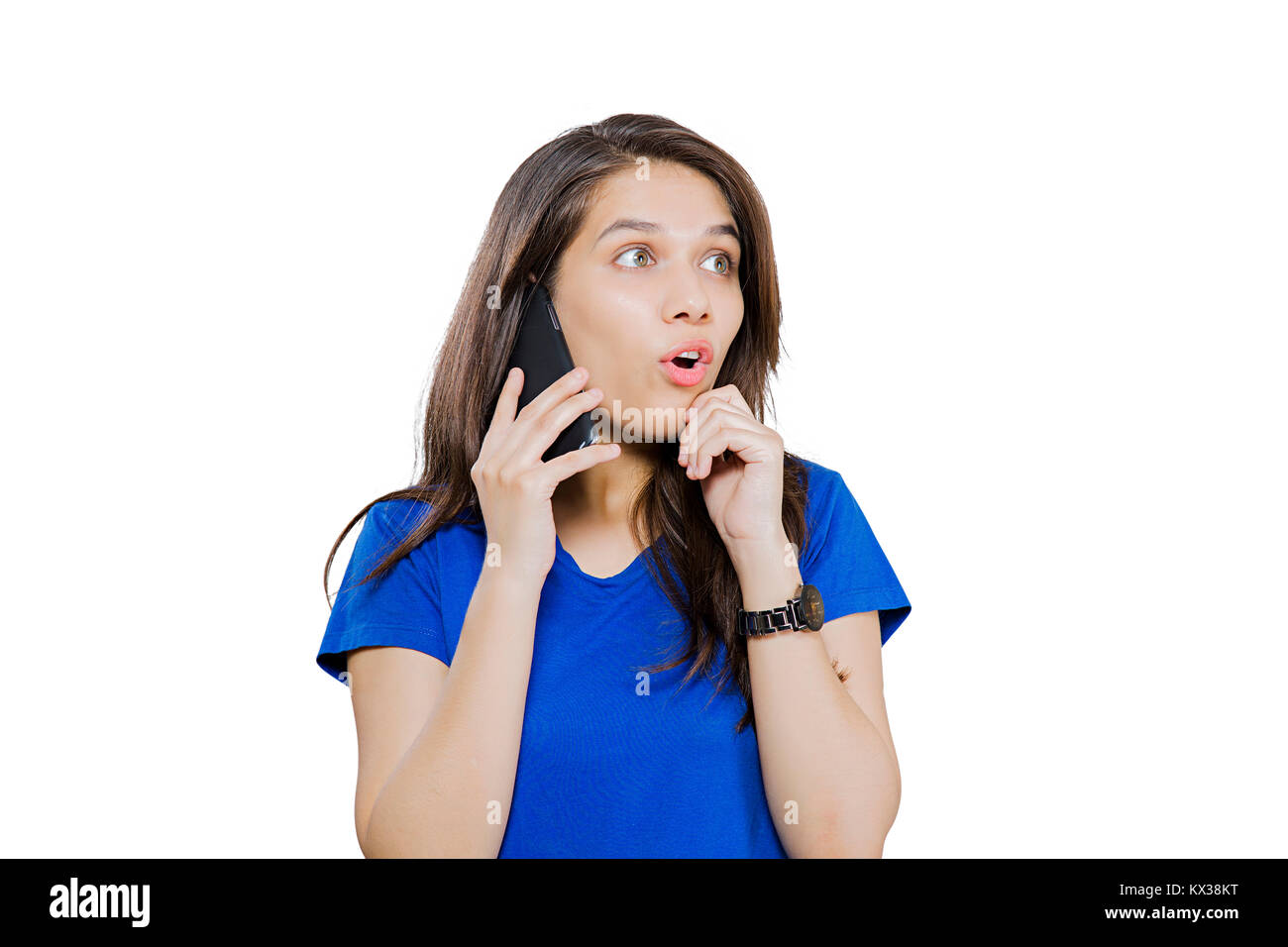 Shocking 1 Indian Teenager Girl Hearing Badnews On Mobile Phone Stock Photo
