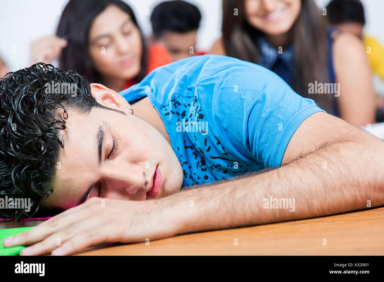 1 Indian College Teenager Girl Student Sleeping In Class Careless Stock Photo