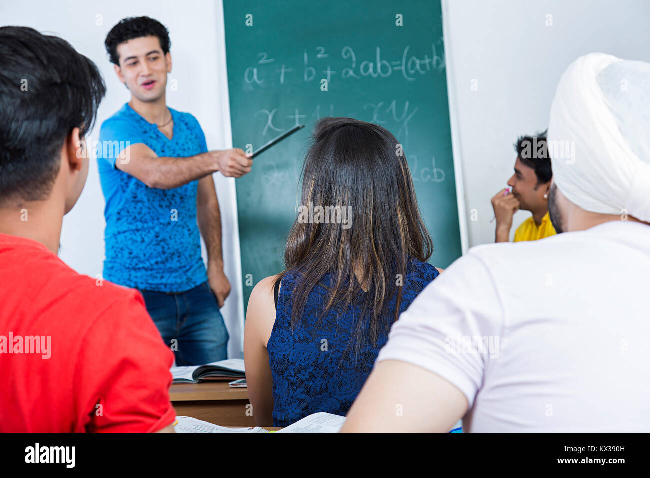 Group Indian College Students Friends Studying Teaching In Class Education Stock Photo