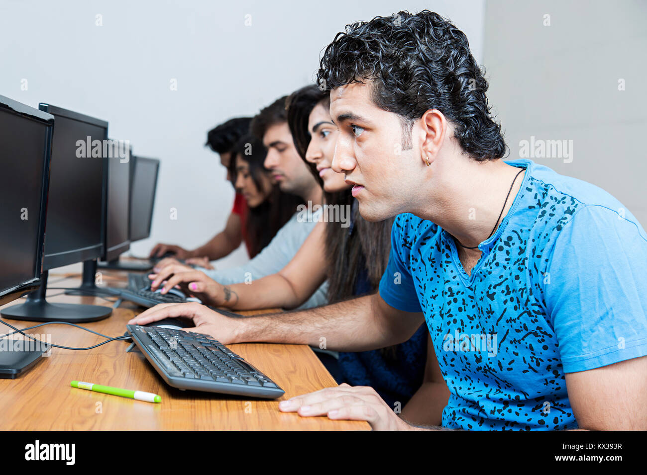 Group Indian College Students Computer Study In Class Education ...
