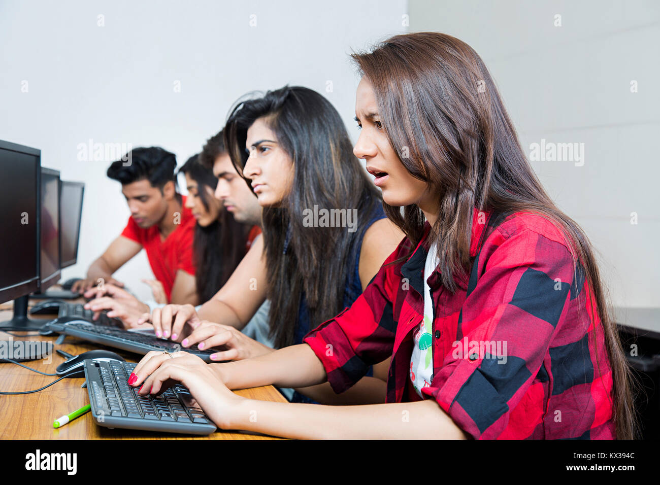 Group Indian College Students Computer Study In Class Education ...