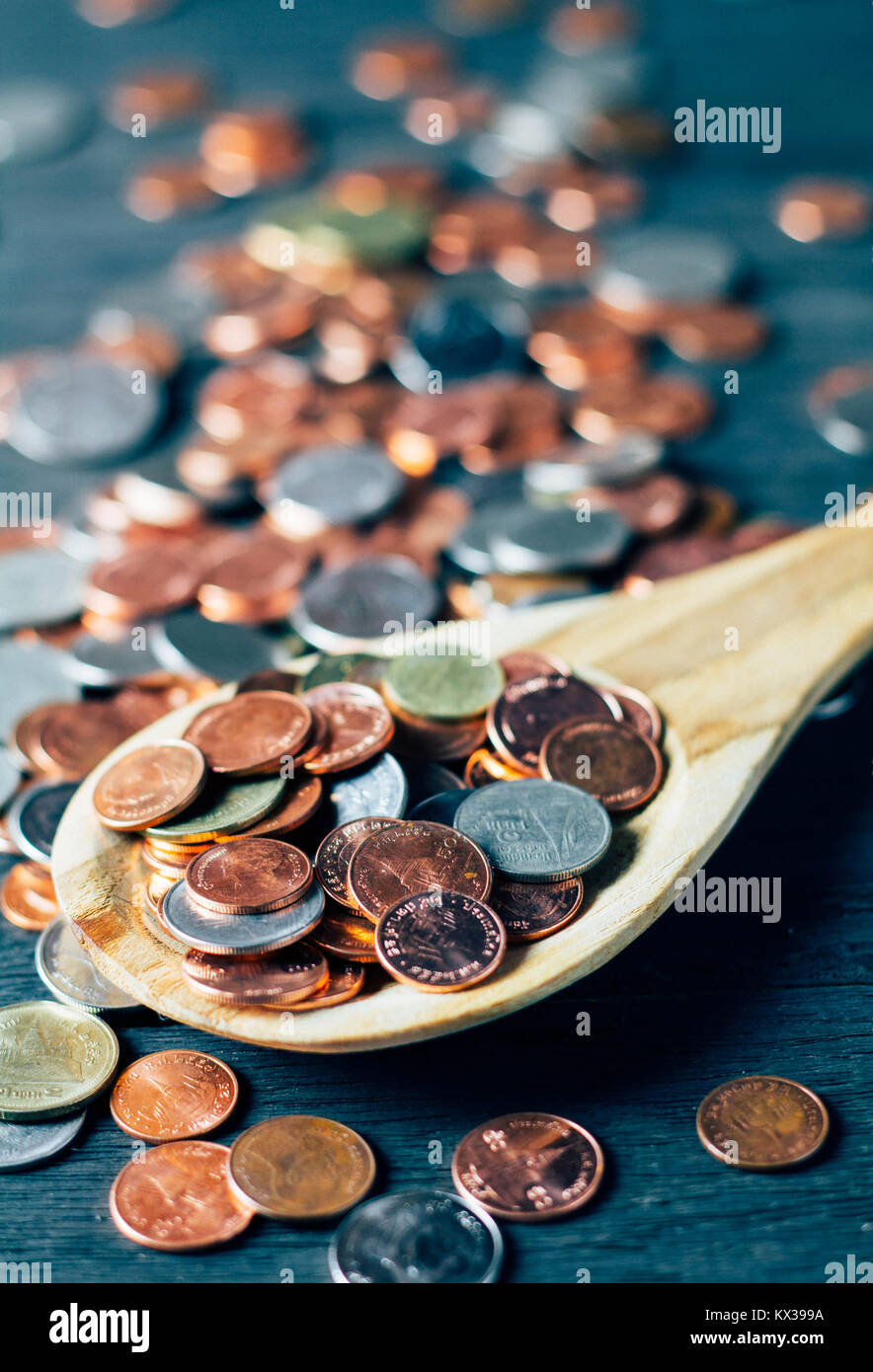 Thai Baht Coins background, silver and gold money Stock Photo