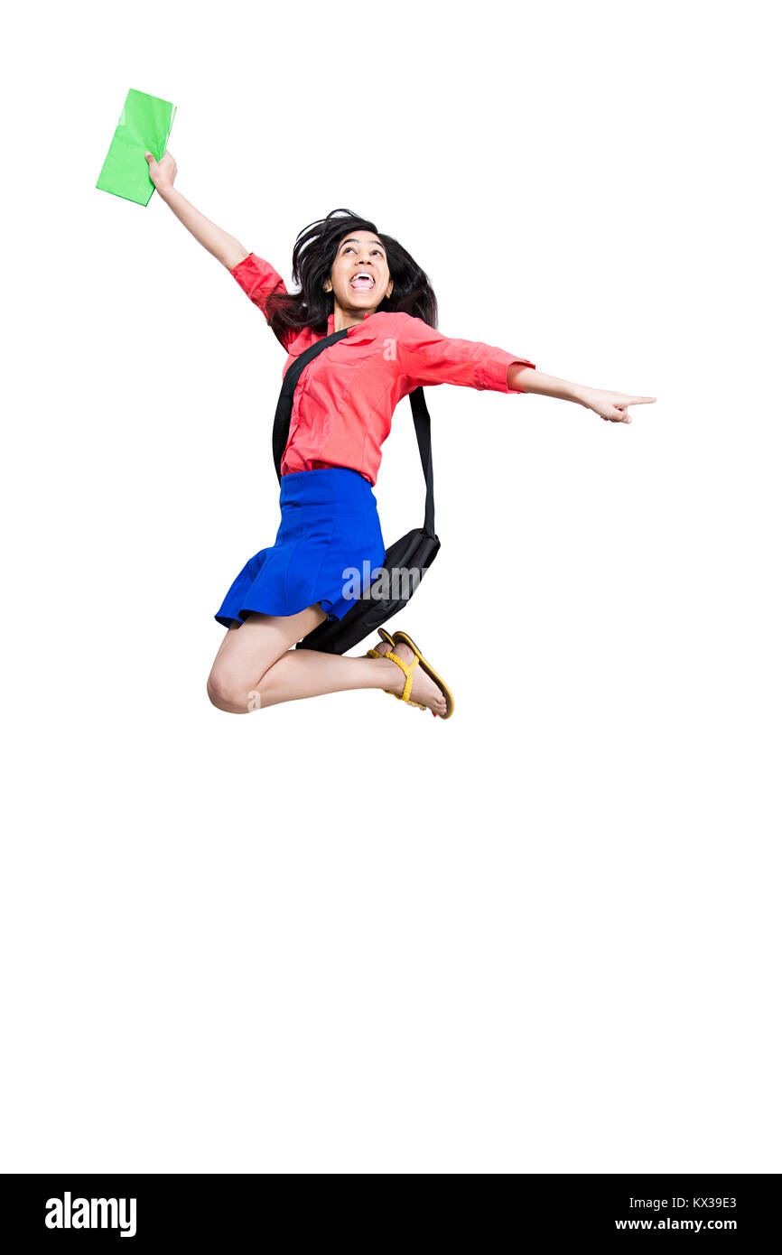 1 Indian Young Girl College Student Jumping Shouting Cheerful Success Stock Photo