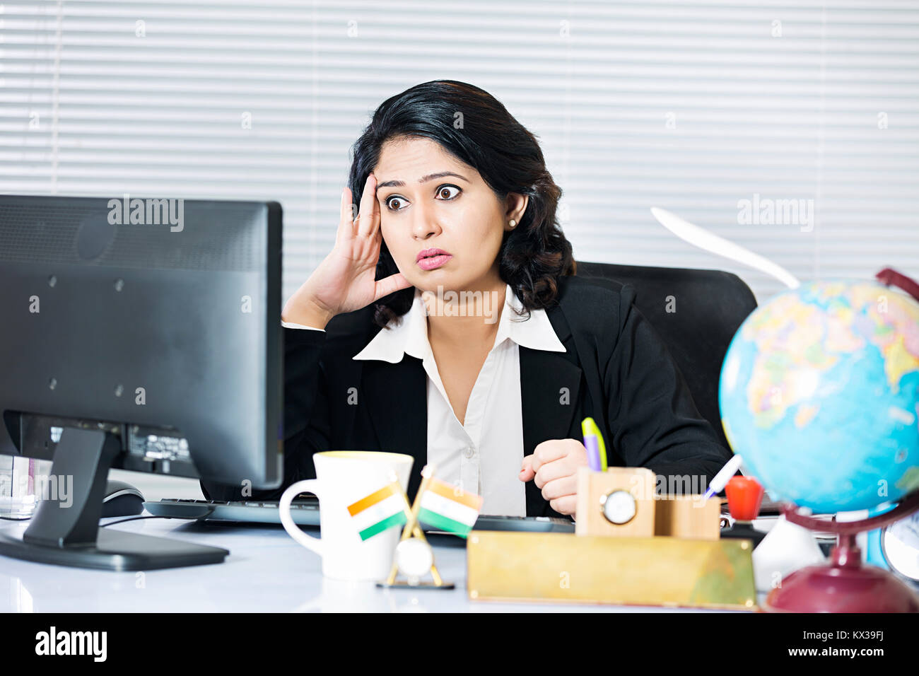 Serious 1 Business woman Manager Watching Computer Badnews Stock Photo