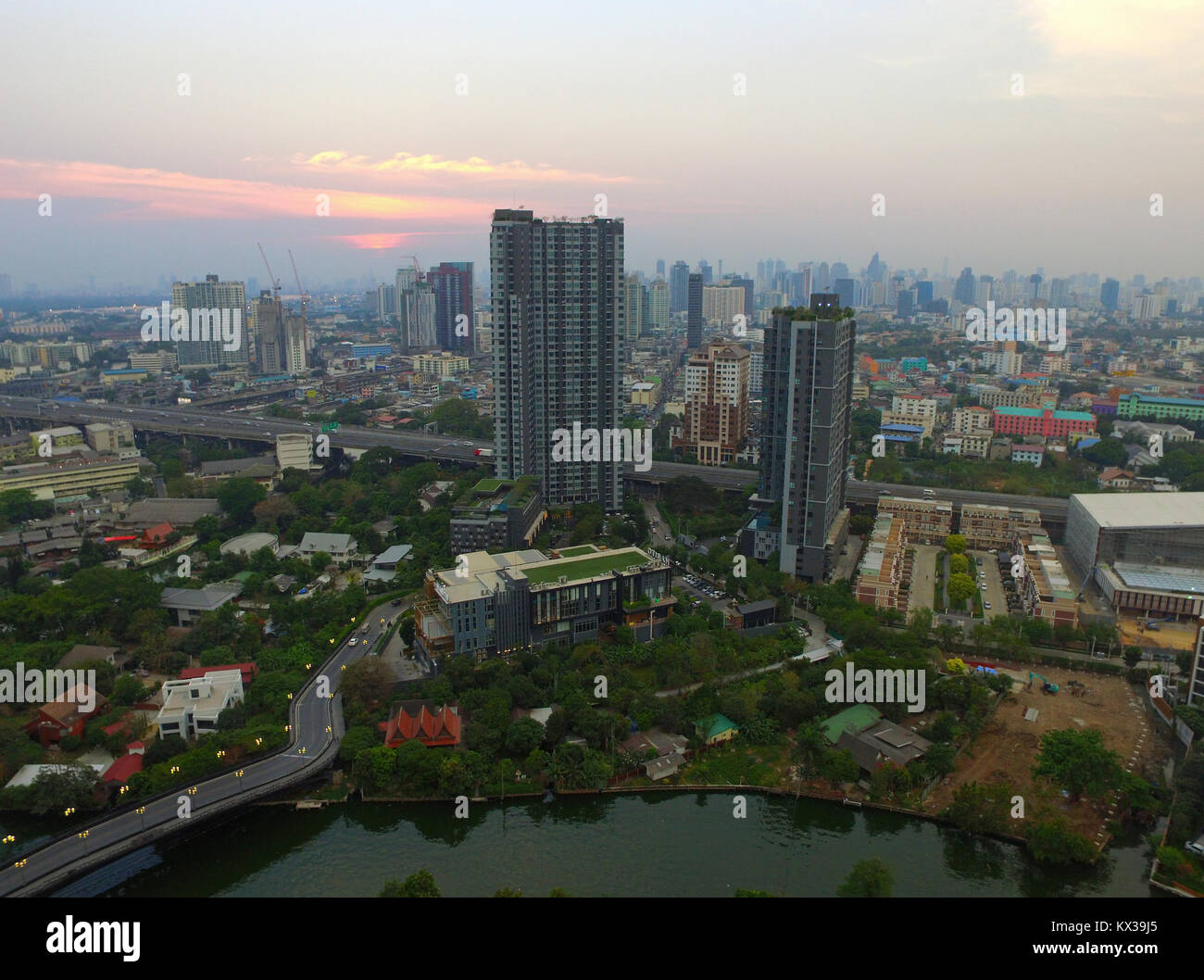 Urban's beautiful aerial view after the sunset in Bangkok, Thailand Stock Photo
