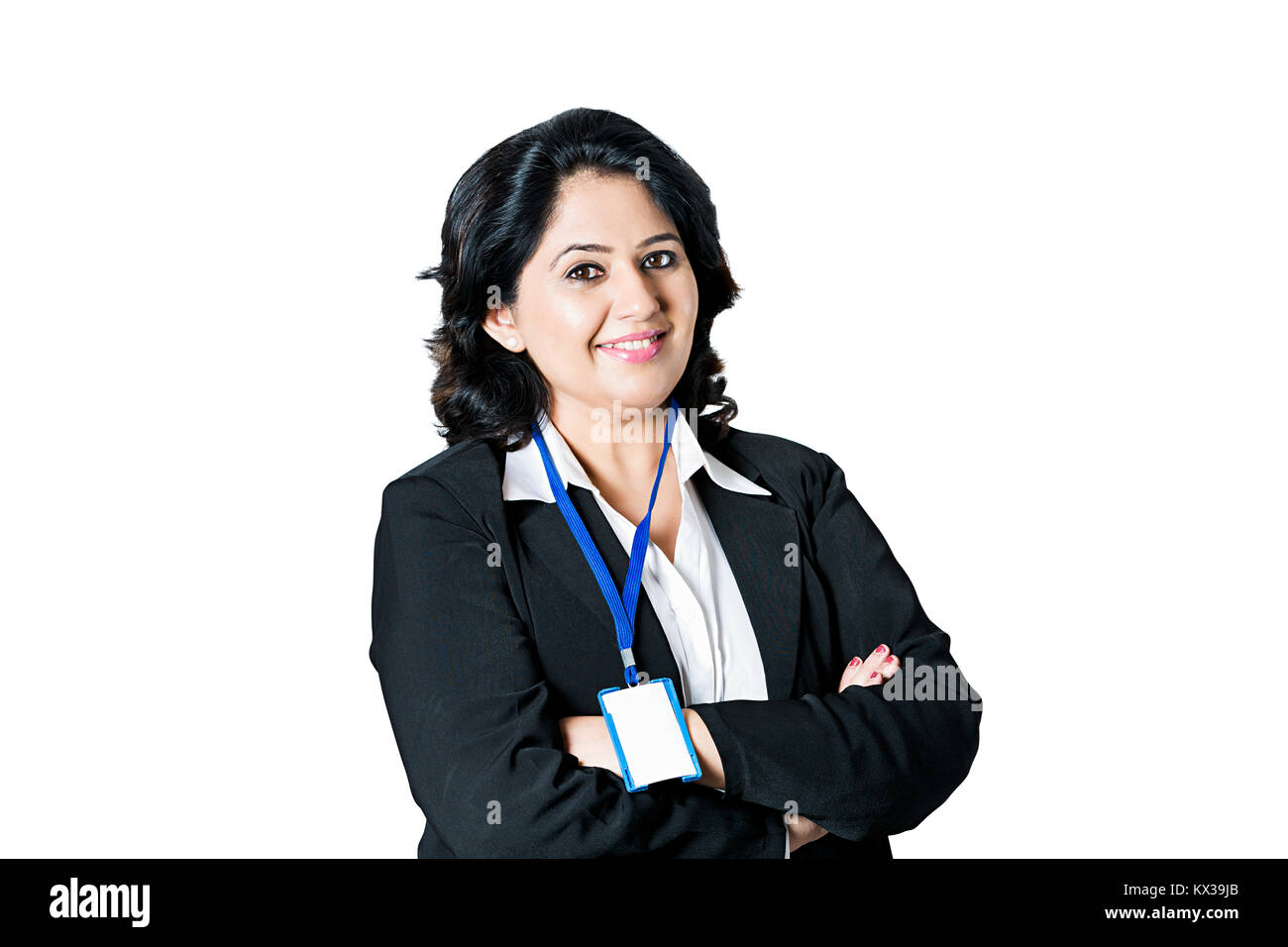 Indian Business Saleswoman Arms Crossed Standing Smiling Stock Photo