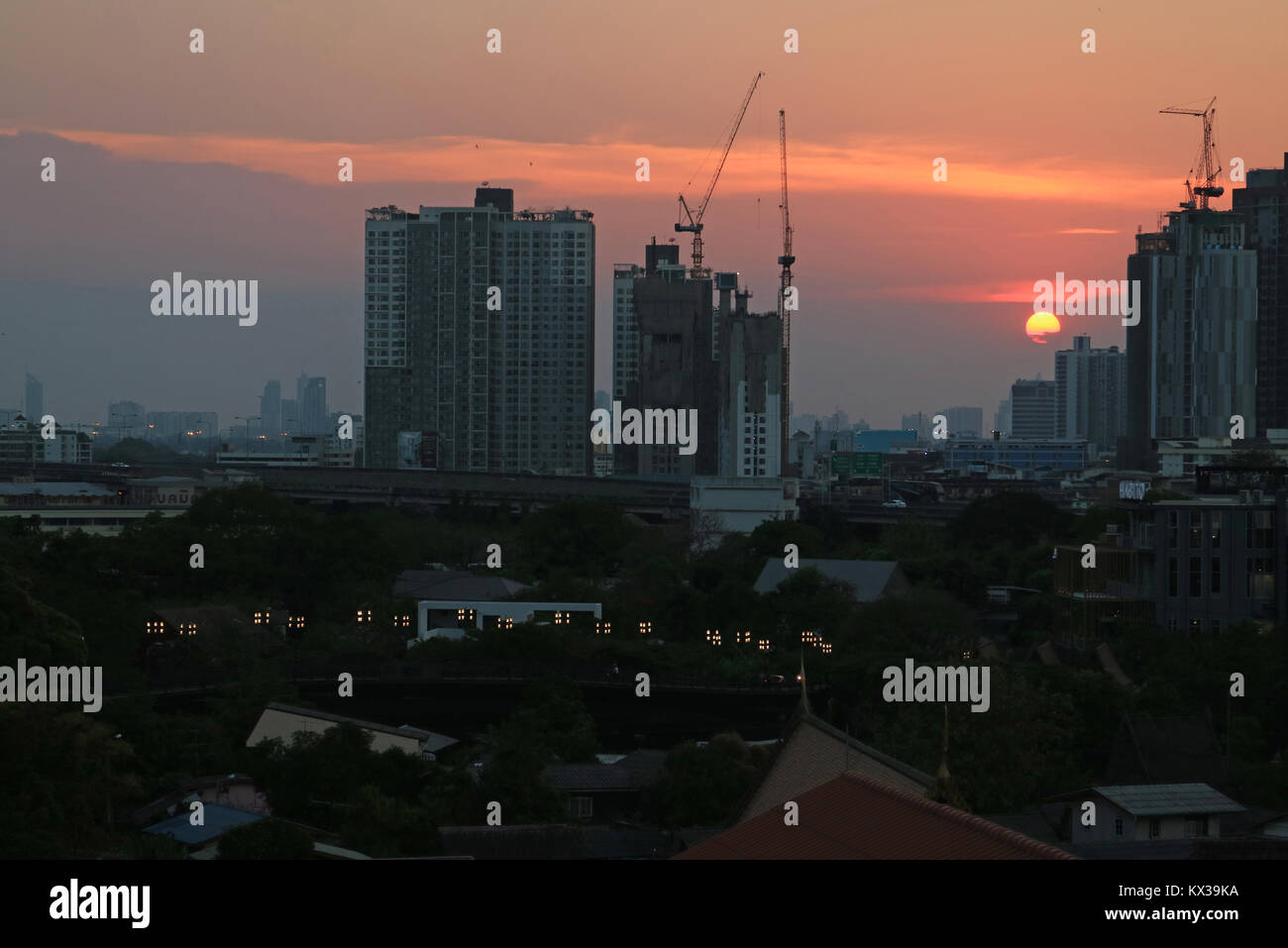 Beautiful sunset at the suburb of Bangkok, Thailand, Background Stock Photo