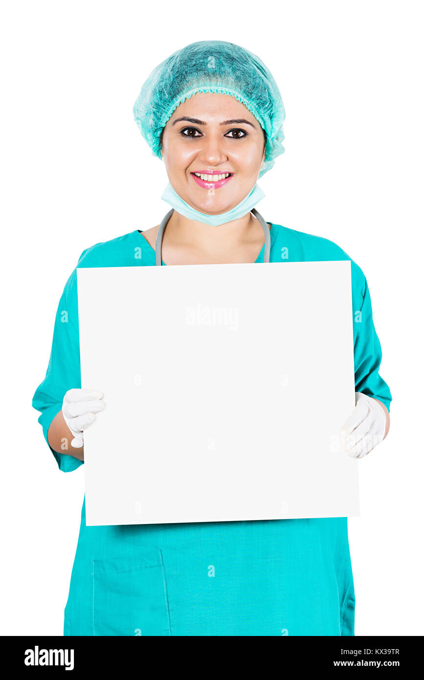 Indian Medical Surgeon Woman Doctor Showing Message Board Stock Photo Alamy