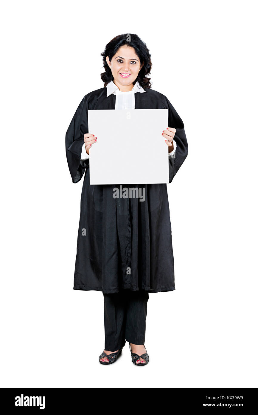 Indian Lawyer Woman Showing Message Board Smiling Stock Photo