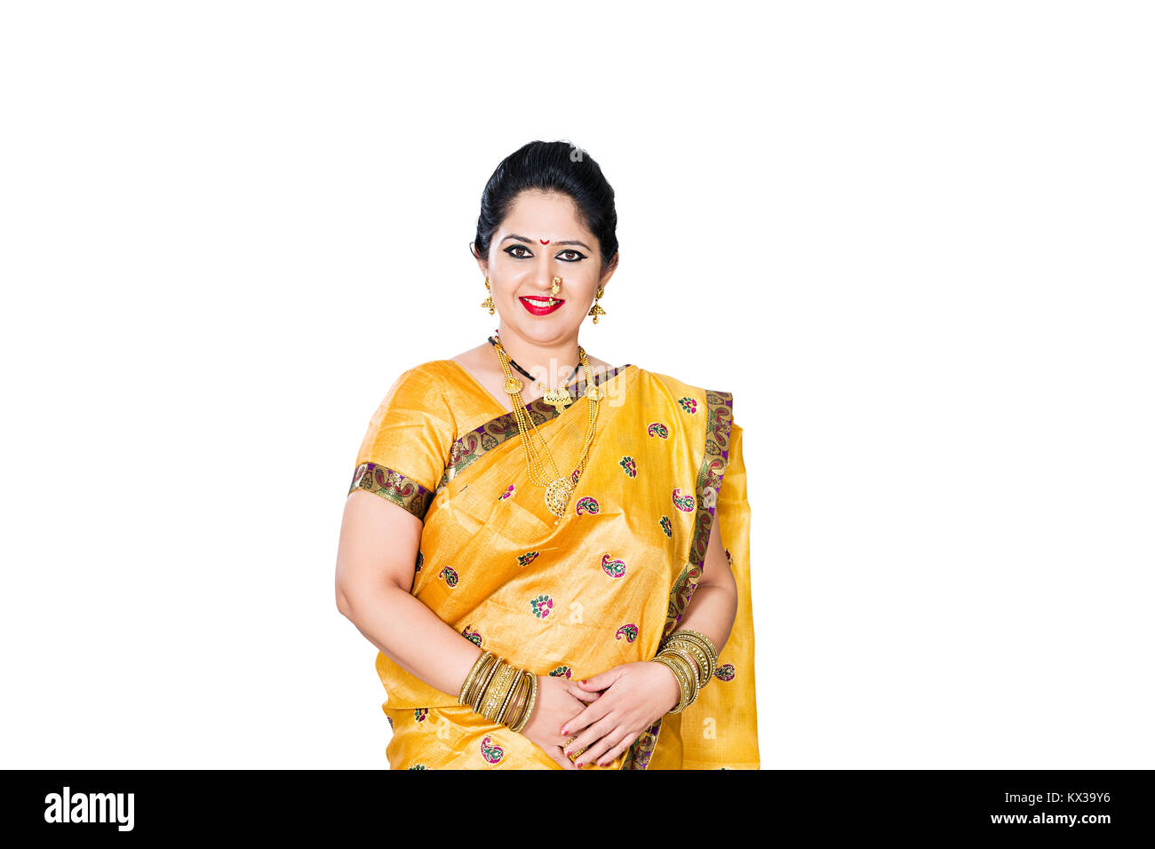 Indian Marathi Woman Housewife Smiling Standing Studio shot Stock Photo image