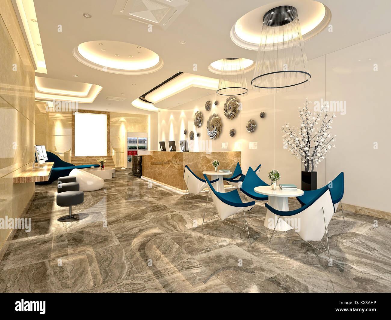 3d render of luxury hotel reception and lobby Stock Photo - Alamy