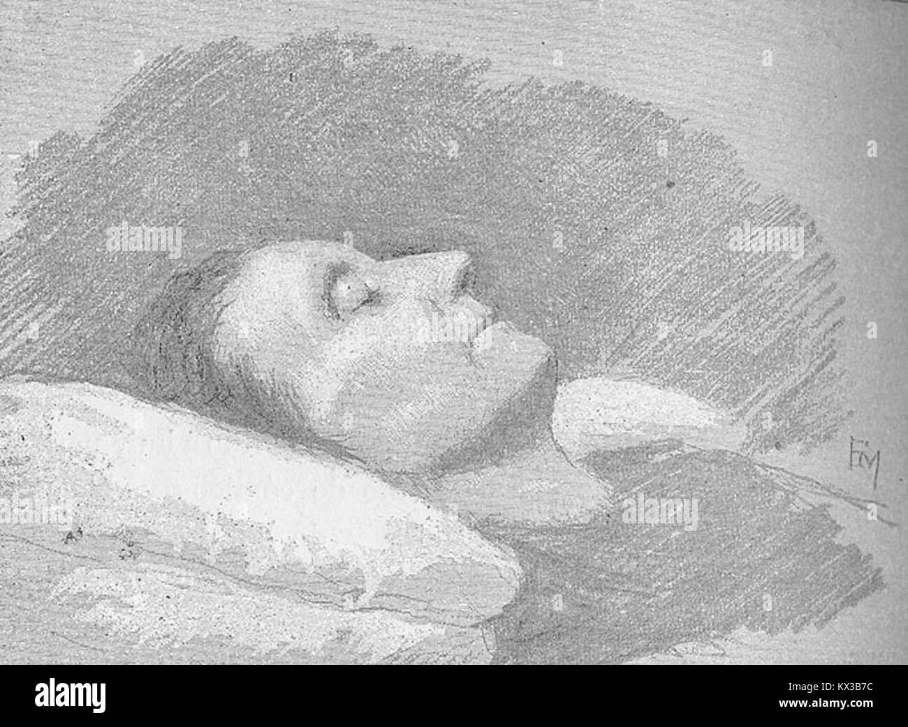 Doña Juana en el lecho de muerte. Ilustración de 'La corte de Carlos IV' de Galdós Stock Photo
