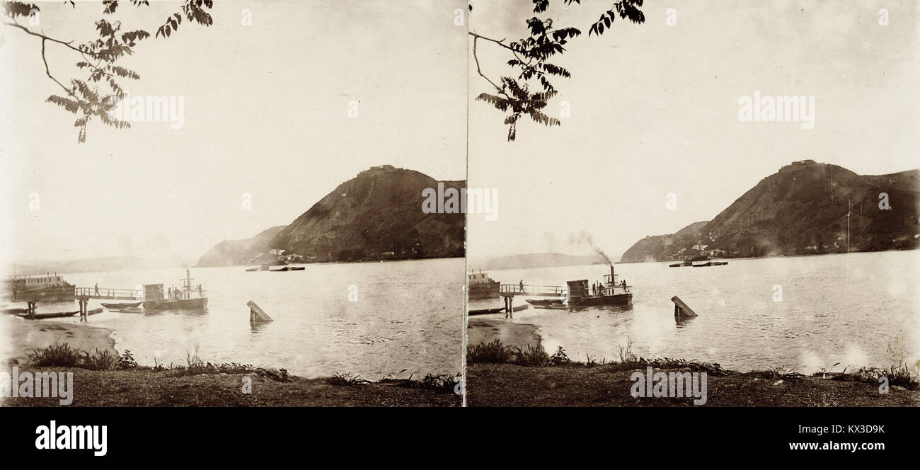 Duna-part, kikötő, szemben Visegrád, a Salamon-torony és fenn a Fellegvár. A felvétel 1894-ben készült. Fortepan 93385 Stock Photo