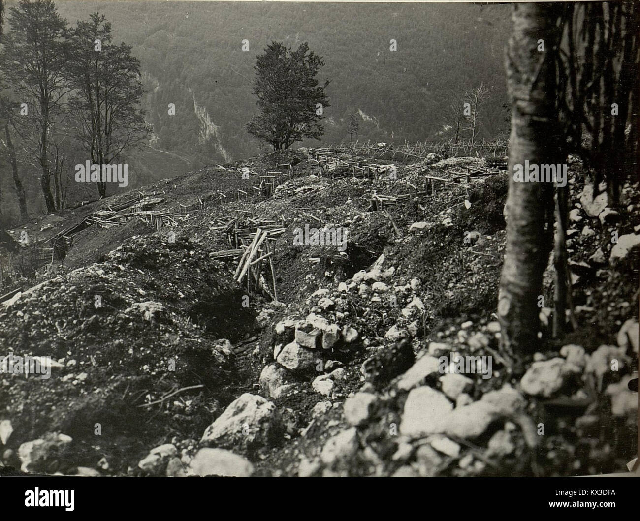Durch feindliche Artillerie zerstörte eigene Stellungen auf Kote 1317. Aufgenommen am 27. Juli 1916. (BildID 15478724) Stock Photo