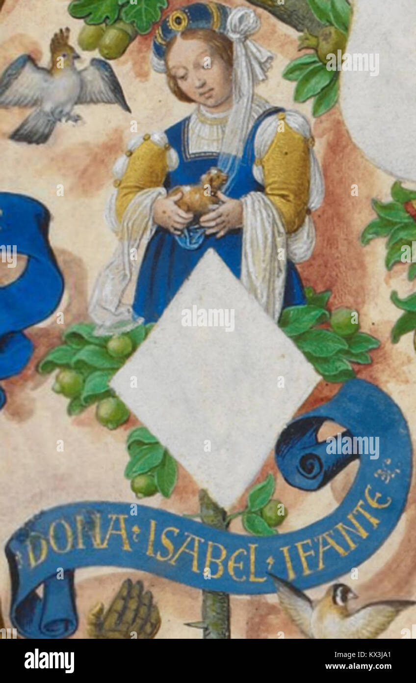 D. Isabel, infanta de Aragão- The Portuguese Genealogy (Genealogia dos Reis de Portugal) Stock Photo