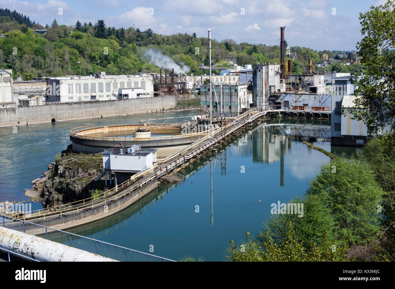 Site of the former Blue Heron Paper Mill at the Willamette Falls.  Oregon City, Oregon Stock Photo