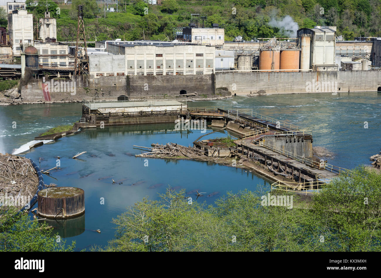 Site of the former Blue Heron Paper Mill at the Willamette Falls.  Oregon City, Oregon Stock Photo