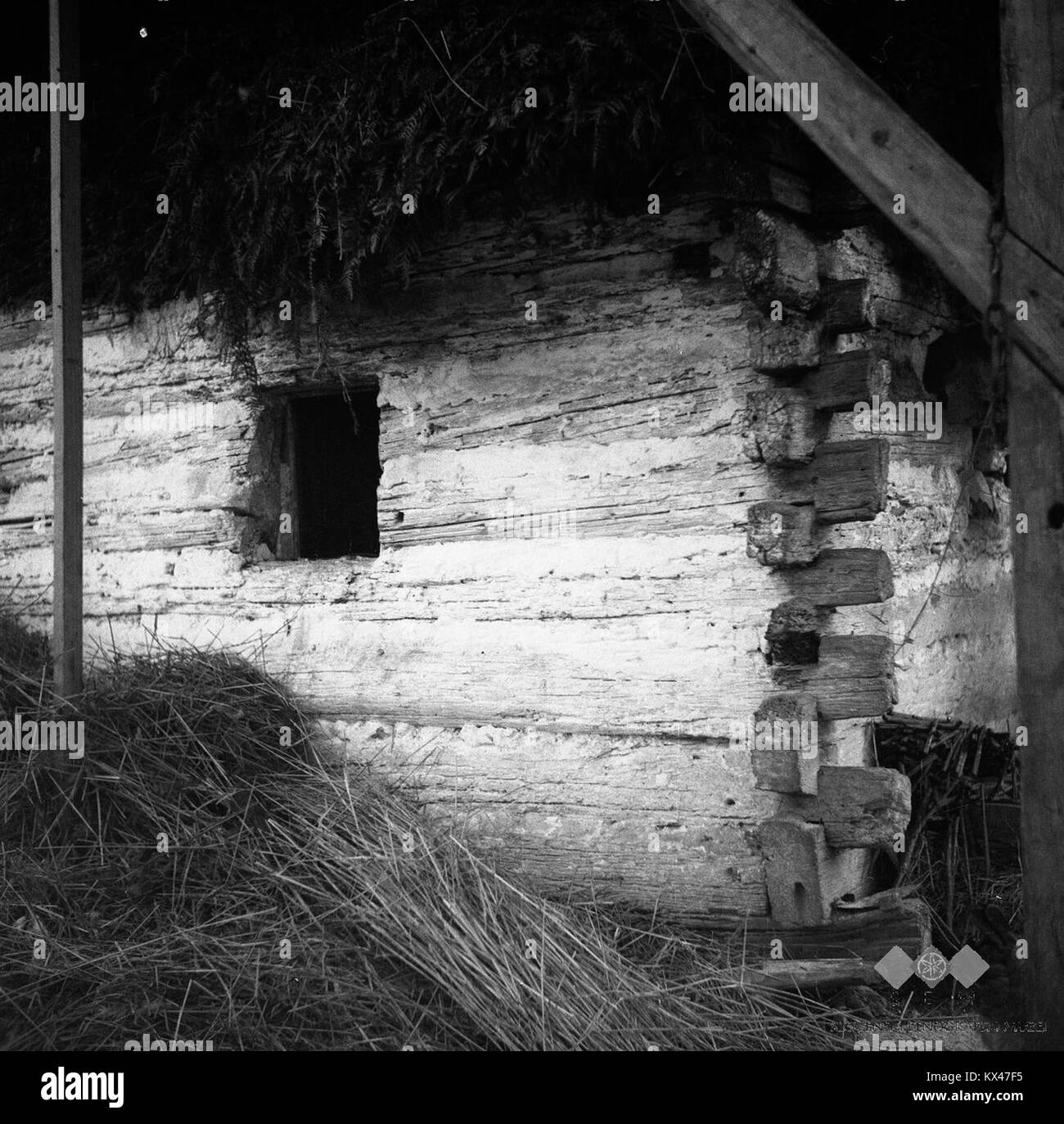 Detajl stare lesene hiše Male Kumpole, pri Krtirca 1950 Stock Photo