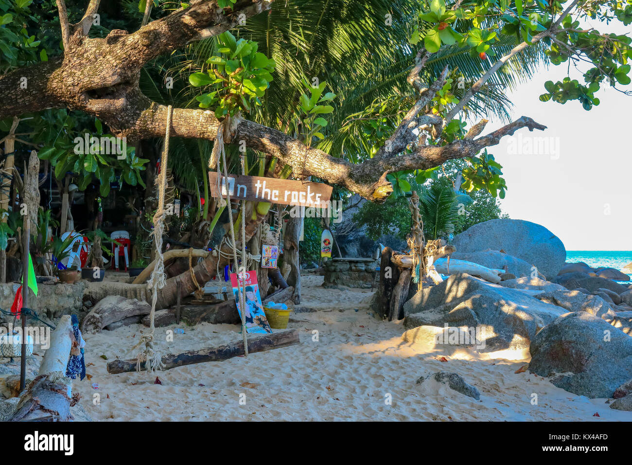 January 9, 2016 Kata Noi Phuket Thailand Beach bar at Kata Noi Beach Stock Photo