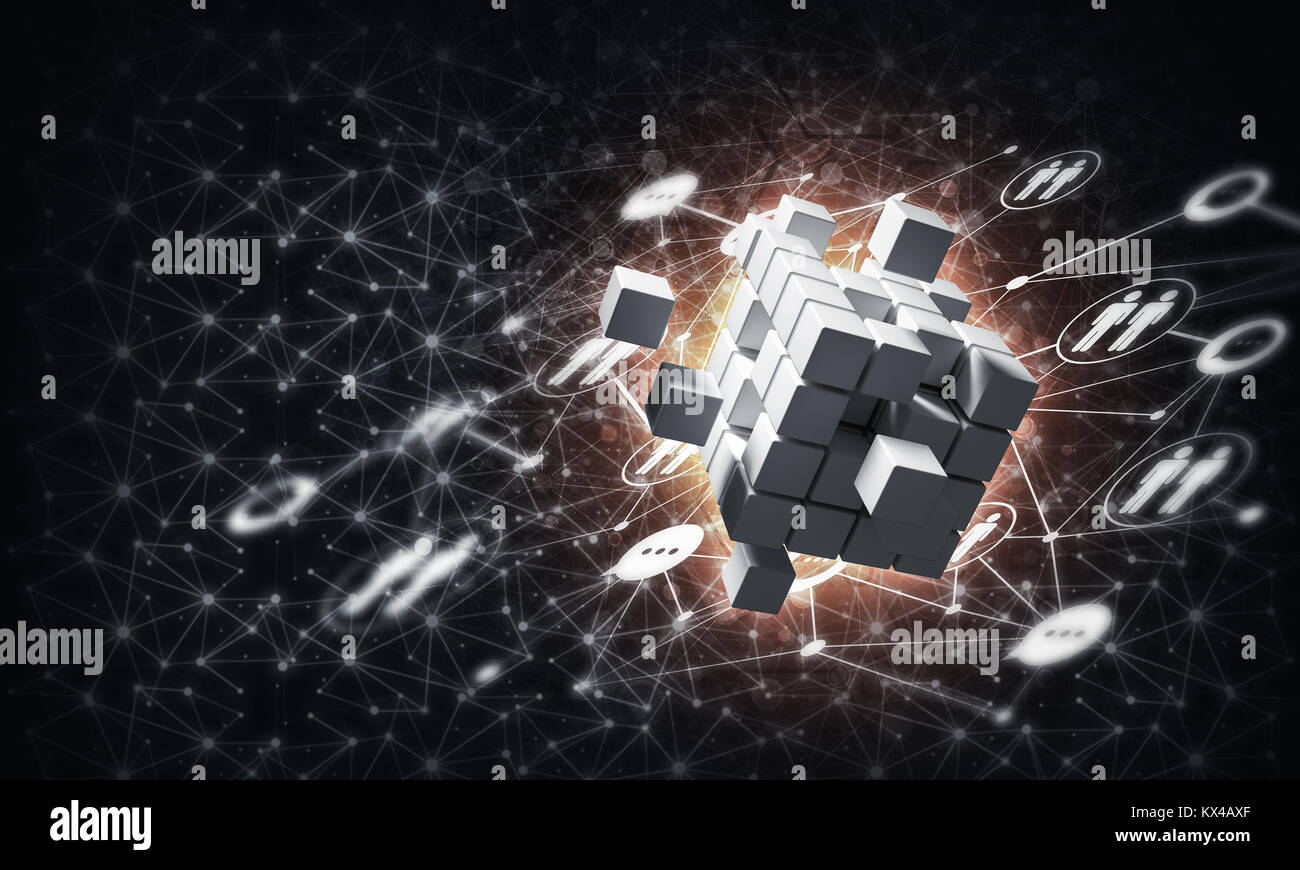 Concept of Internet and networking with digital cube figure on d Stock ...