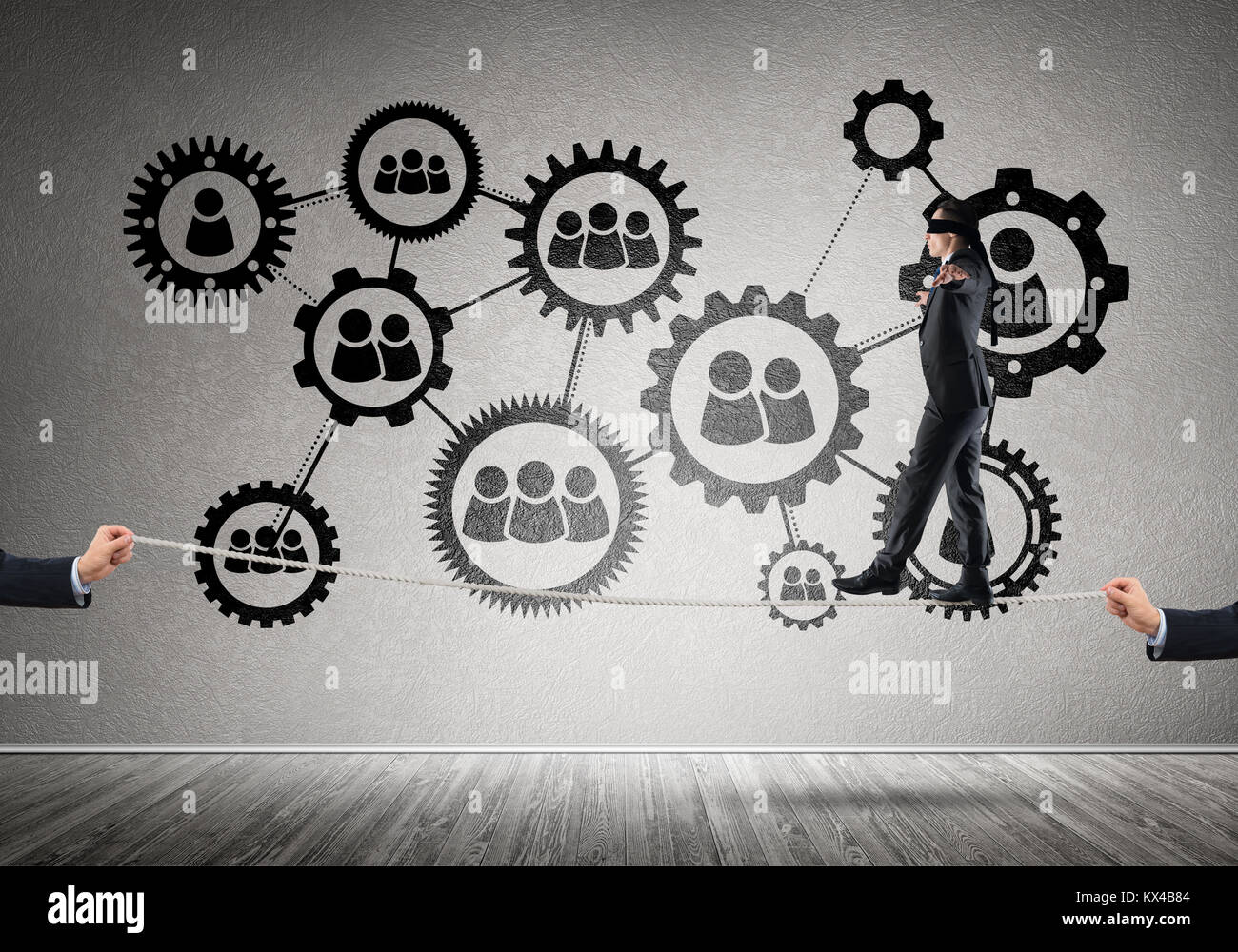 Business concept of risk support and assistance with man balancing on ...