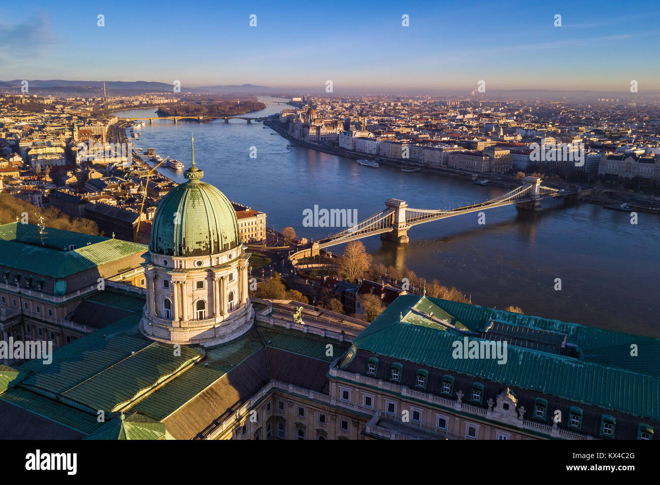 Budapest, Hungary - Aerial skyline view of Budapest with Buda Castle ...