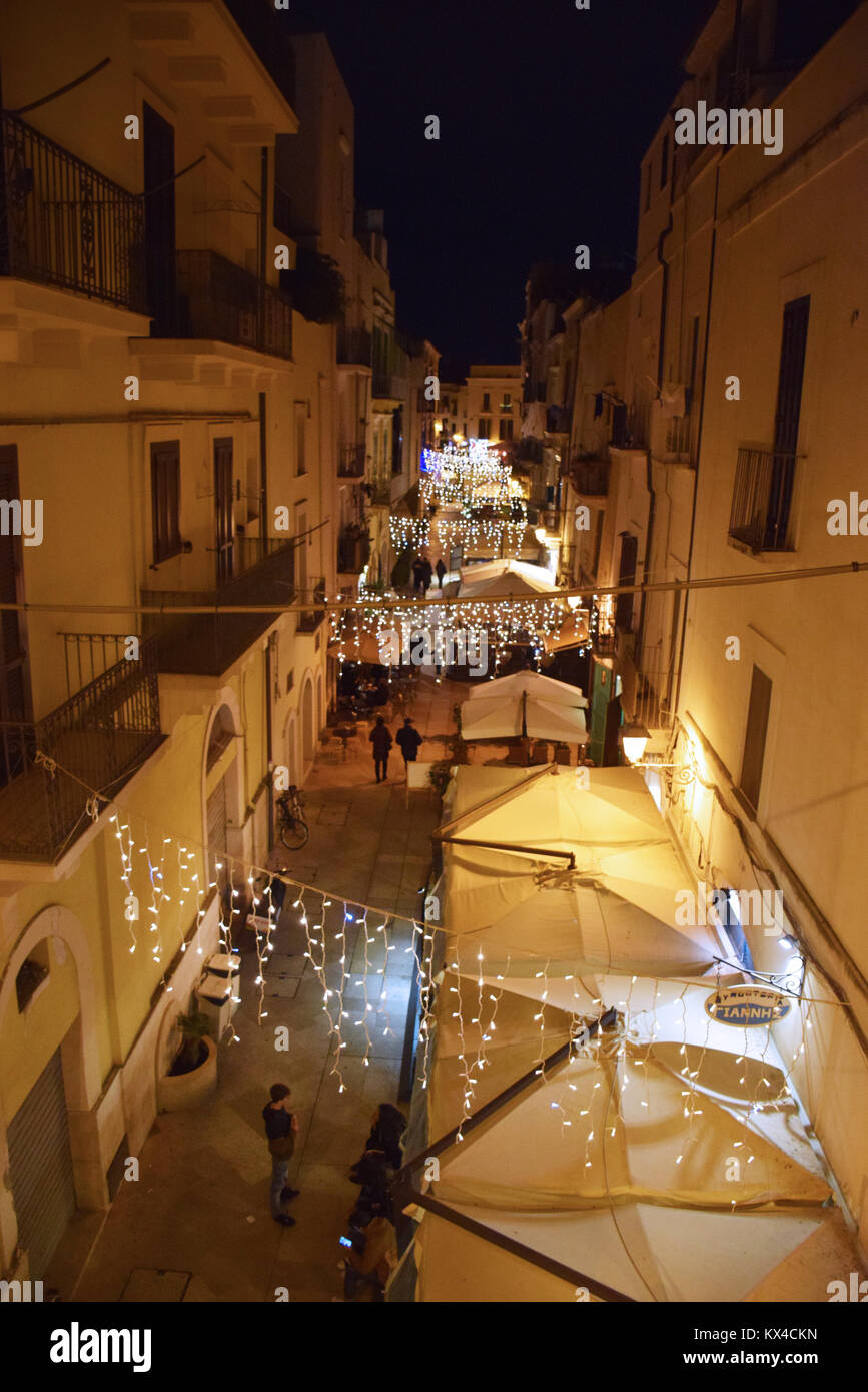 Lighting decorations on a street inside the old town of Bari, Apulia - Italy Stock Photo