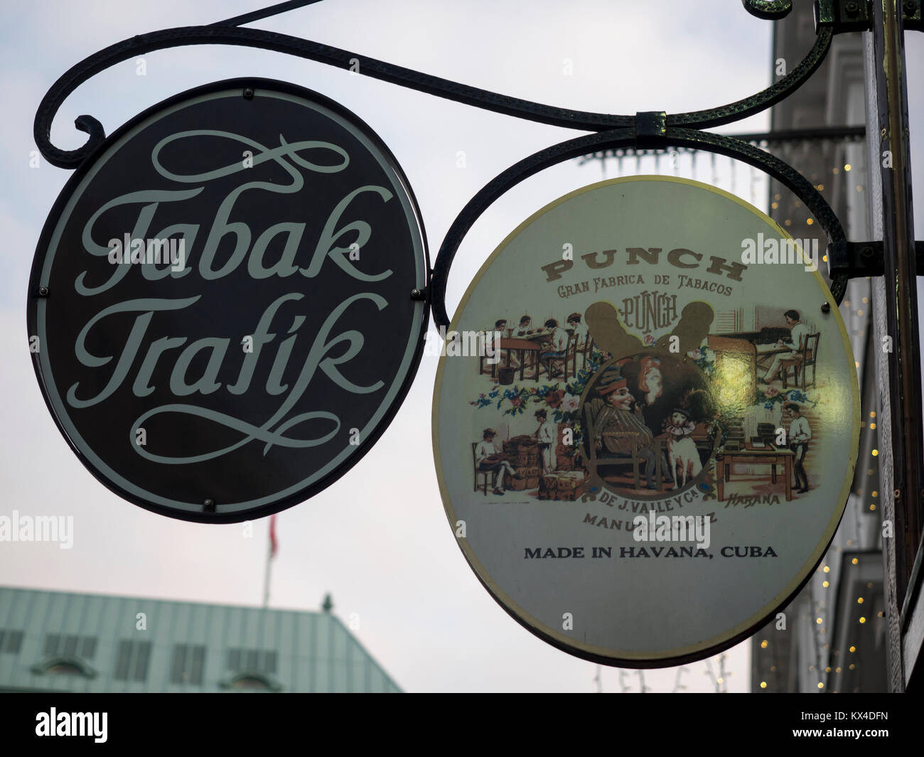 VIENNA, AUSTRIA:  Sign for Punch Cigars outside Tobacconist shop Stock Photo