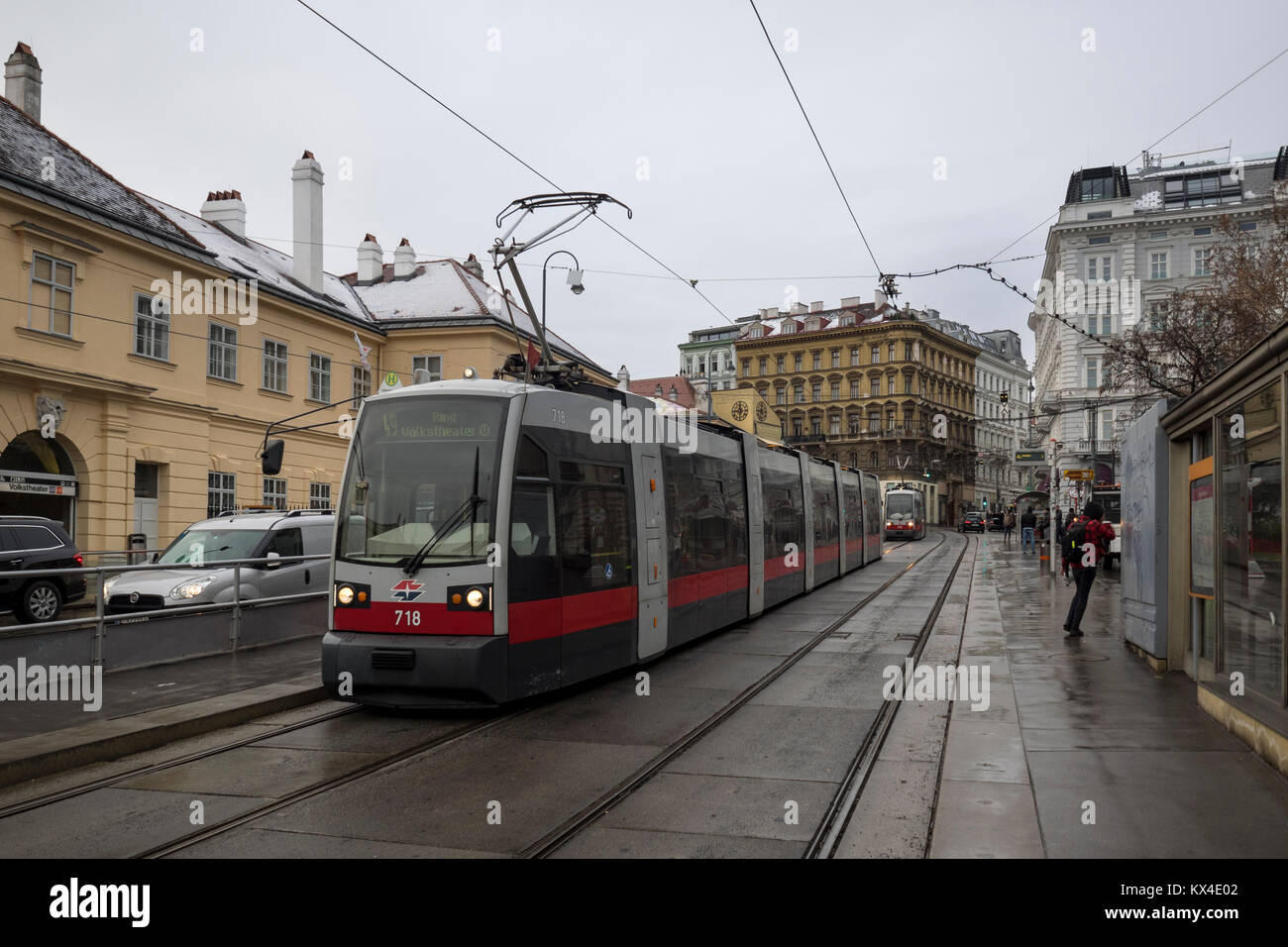 VIENNA, AUSTRIA - DECEMBER 04, 2017:  Strassenbahn Type B1 Tram 718 Stock Photo