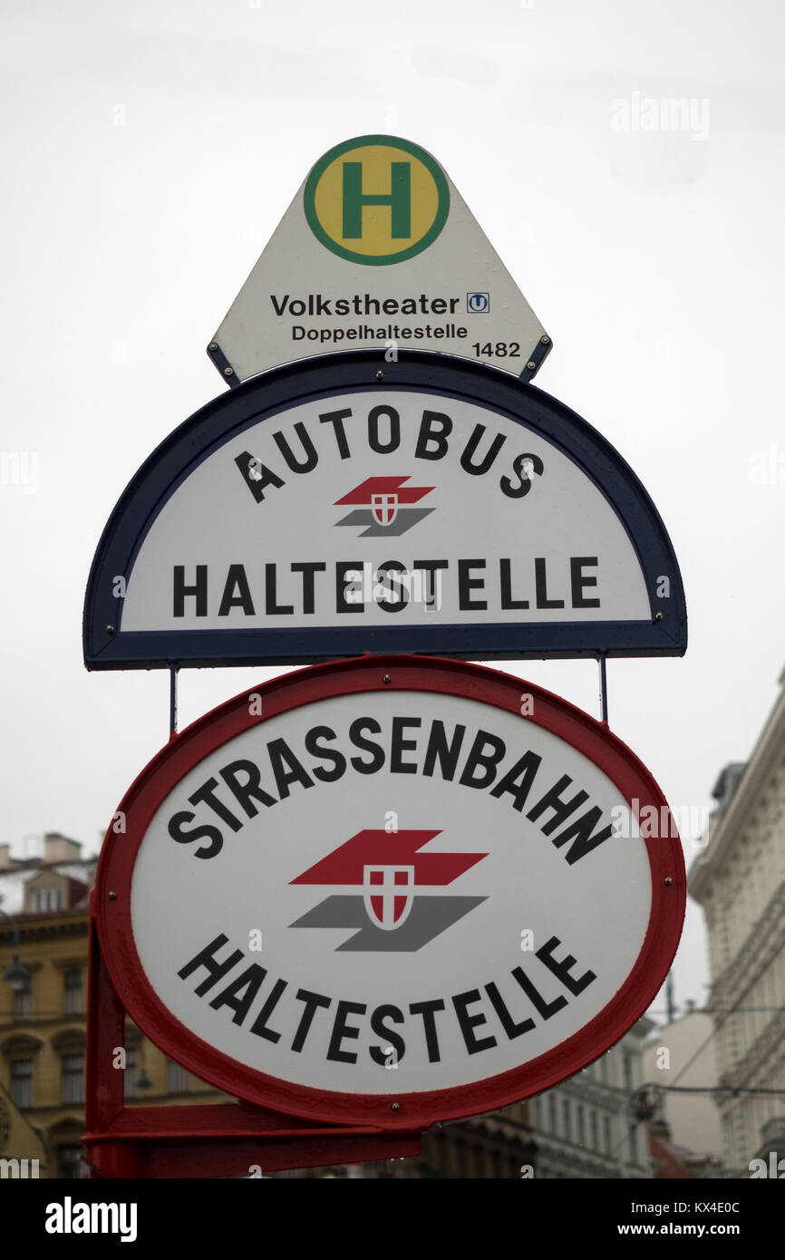 VIENNA, AUSTRIA - DECEMBER 04, 2017:  Signs for Strassenbahn  (Tram) and Autobus (Bus) Stock Photo