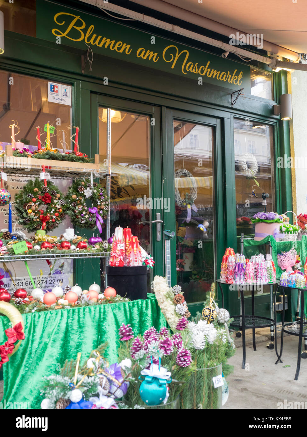 VIENNA, AUSTRIA DECEMBER 04, 2017 Pretty Florist shop at Naschmarkt