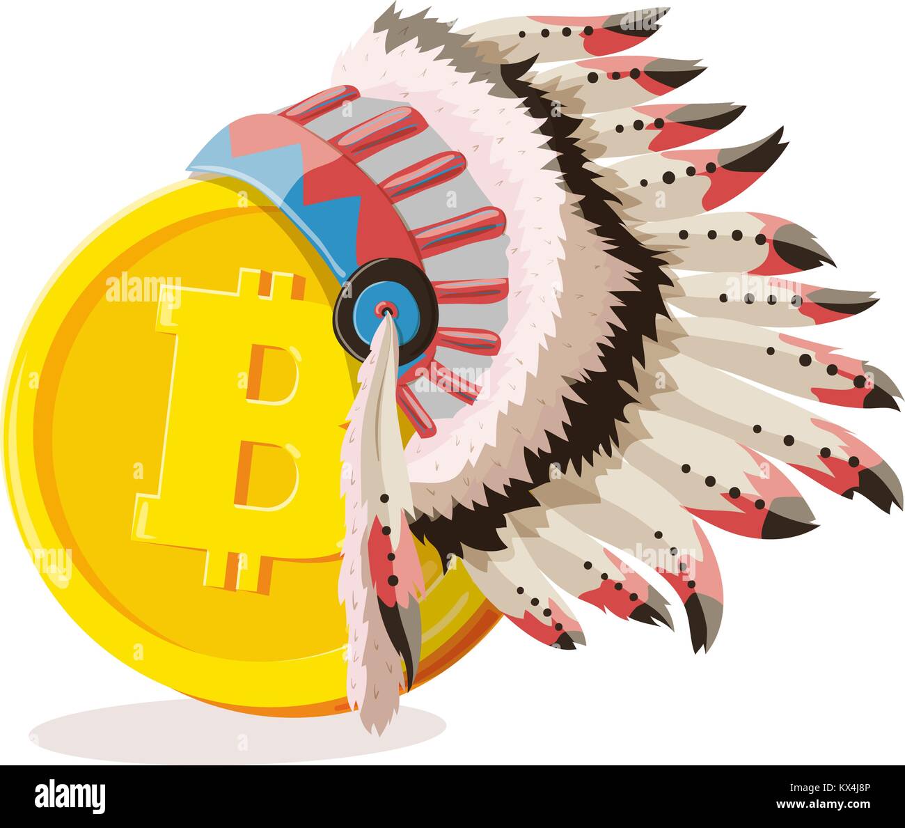 Bitcoin in American Indian hat. Cartoon digital currency. Gold  cryptocurrency. Money and finance symbol. Miner bit coin criptocurrency.  Vector illustr Stock Vector Image & Art - Alamy