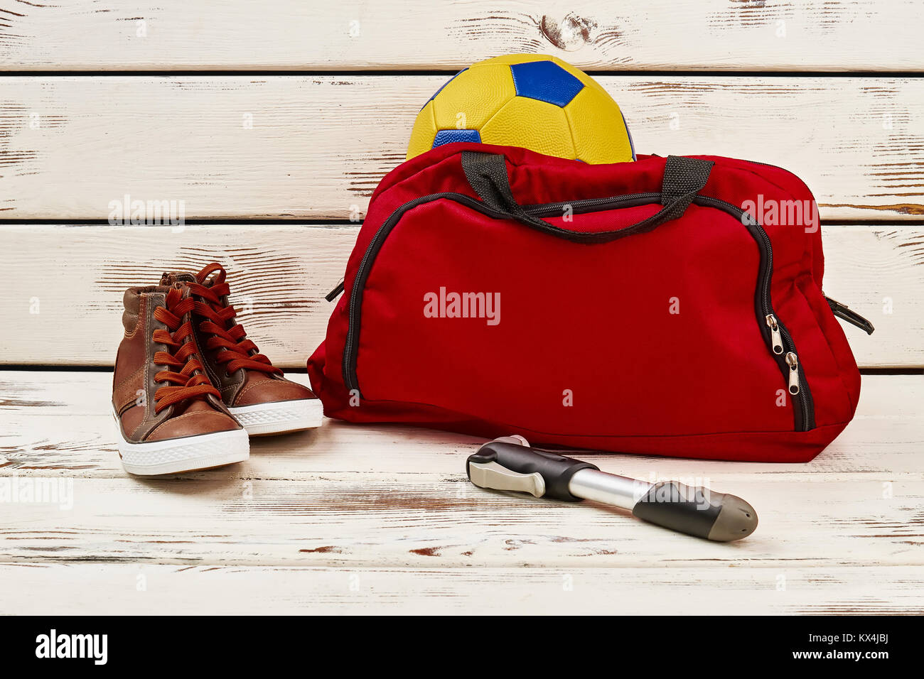 Gym bag with soccer ball Stock Photo Alamy