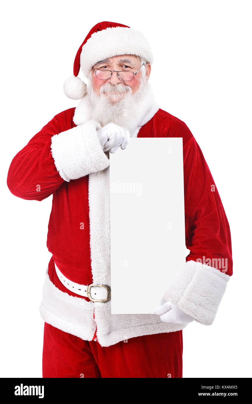 Santa Claus holding blank banner, isolated on white background Stock ...