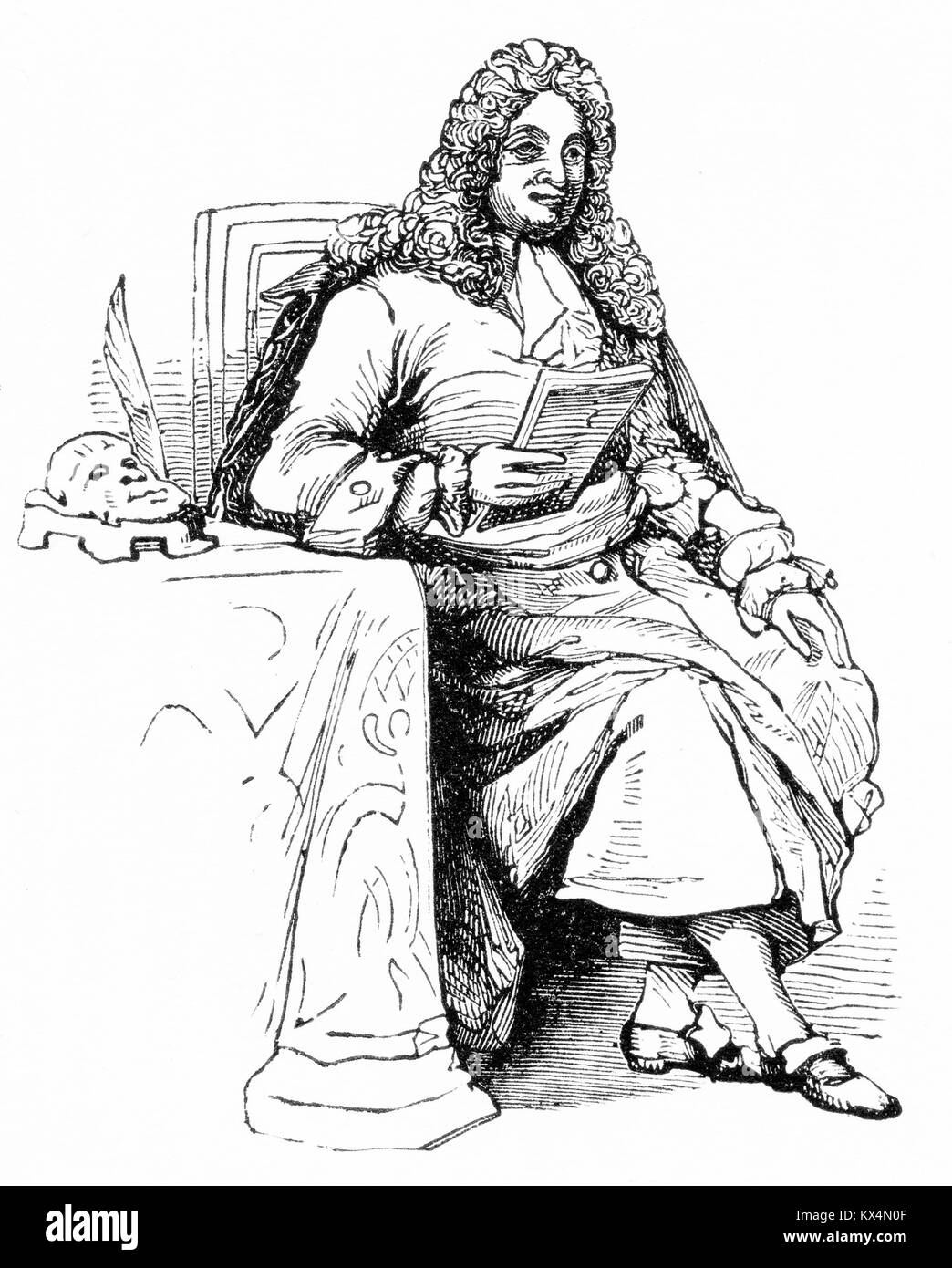 Engraving of Jean Racine, the celebrated French dramatist. (1639-1699). From an original engraving in Jacob Abbott's Louis XIV, 1901 Stock Photo