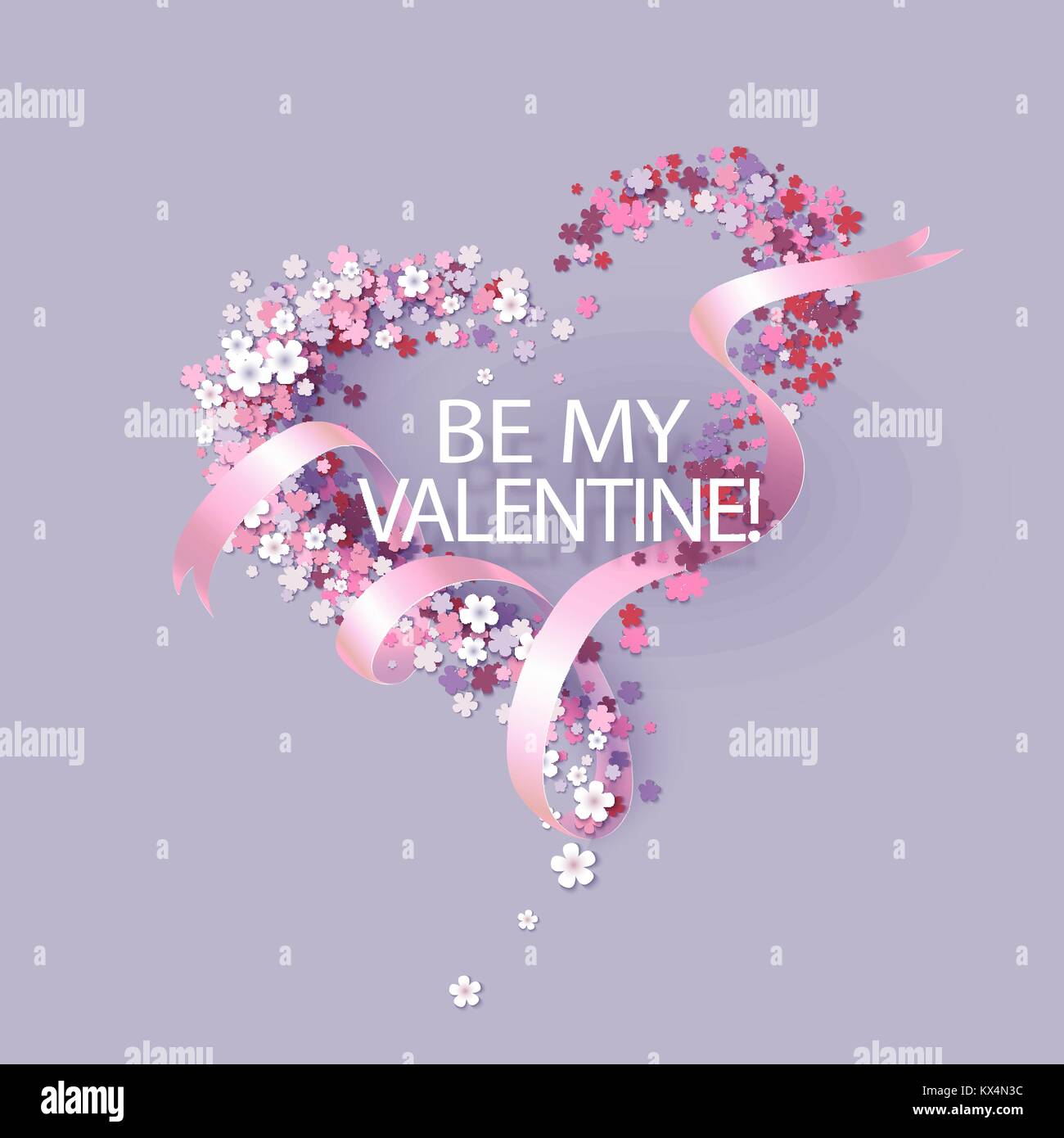 Valentines Day card with pink flowers heart shaped Stock Vector Image ...
