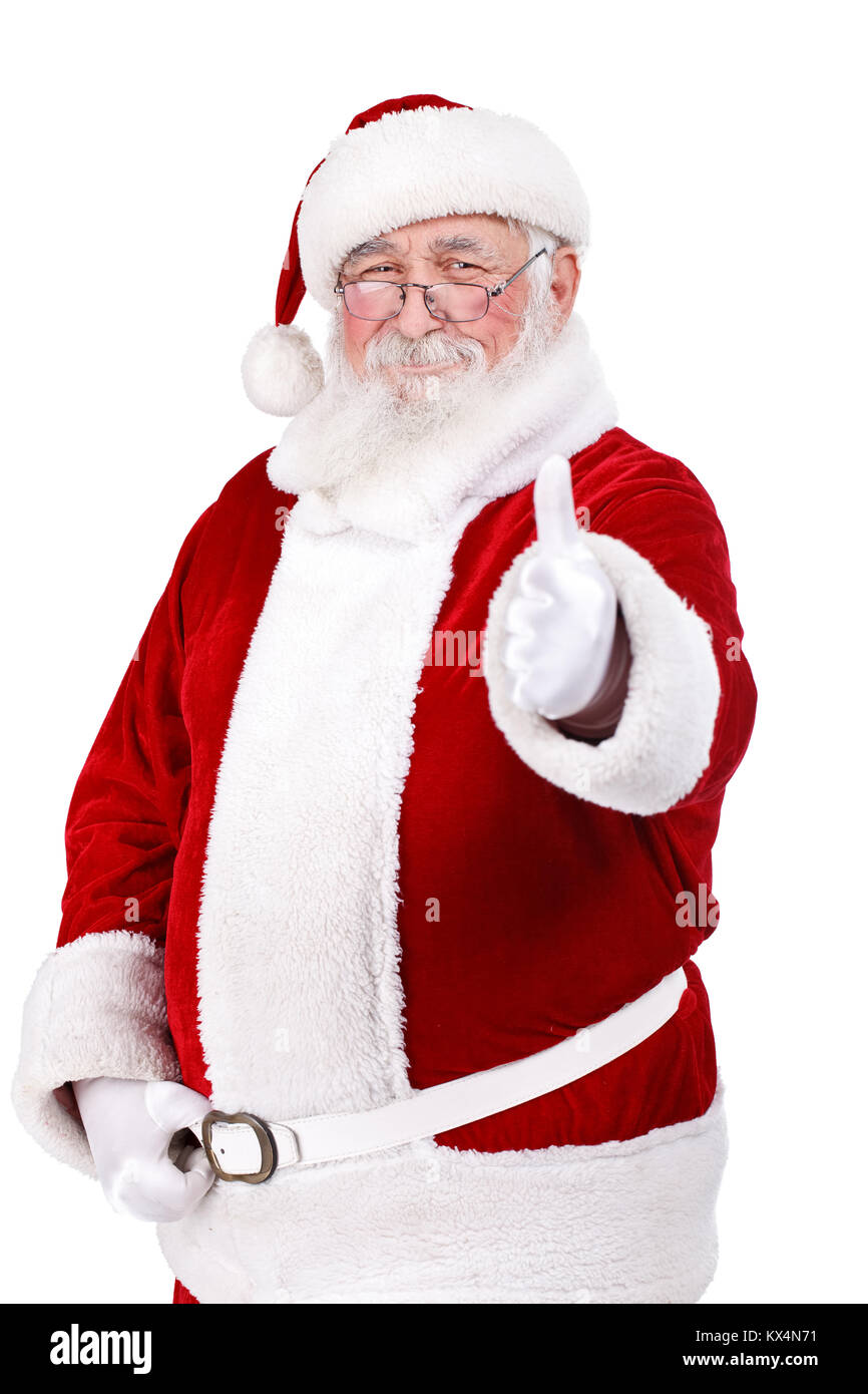 happy Santa Claus with thumb up, isolated on white background Stock Photo