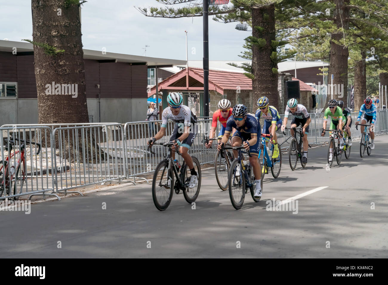 Mens Road Races on the Marine Parade in Napier, New Zealand Stock Photo