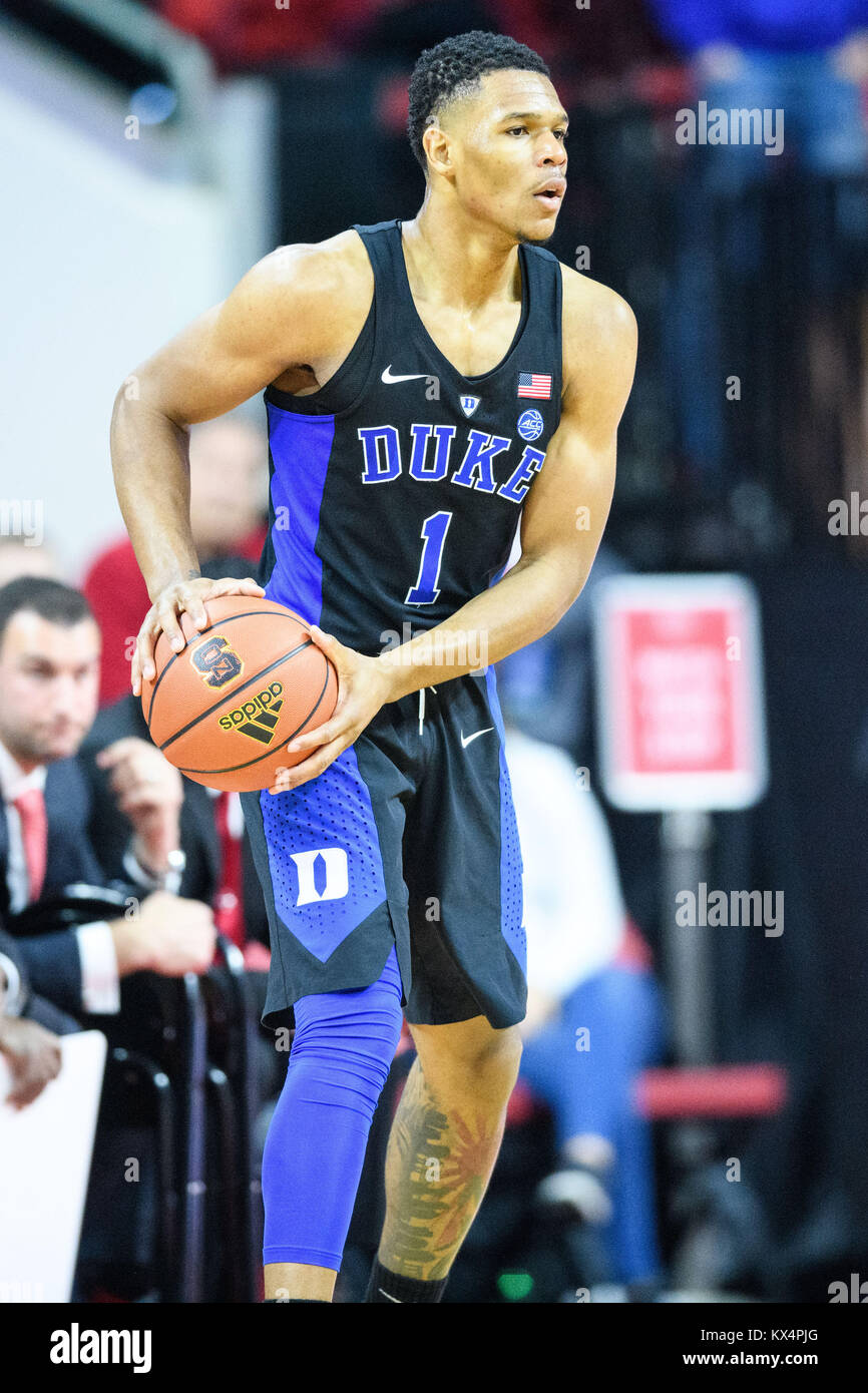 Duke Blue Devils guard Trevon Duval (1) during the NCAA College Basketball  game between the Duke Blue Devils and the NC State Wolfpack at PNC Arena on  Saturday January 6, 2018 in